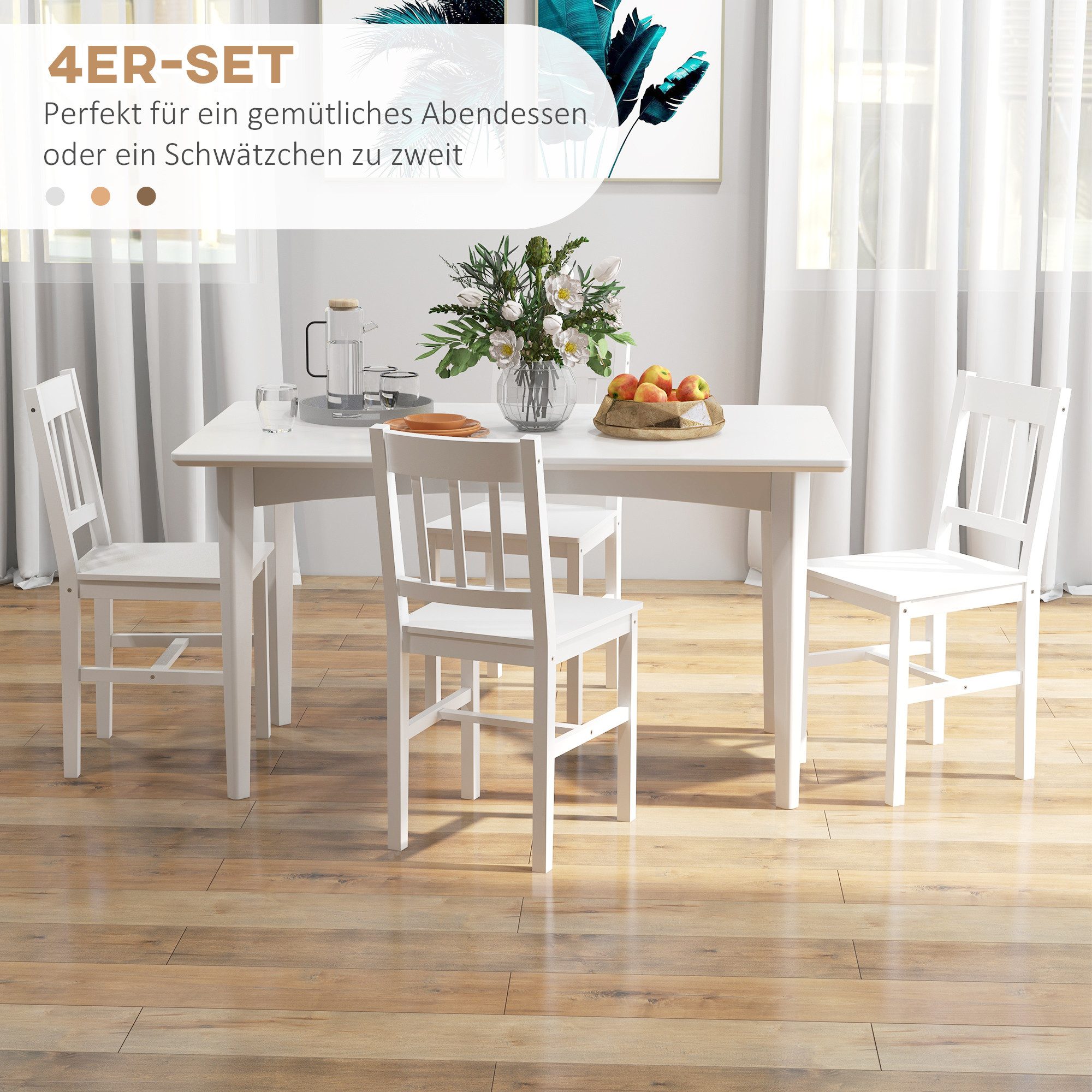 furnicato Esszimmerstuhl 4er-Set Esszimmerstühle Massivholz 41x46,5x85,5 cm Weiß (1 St)