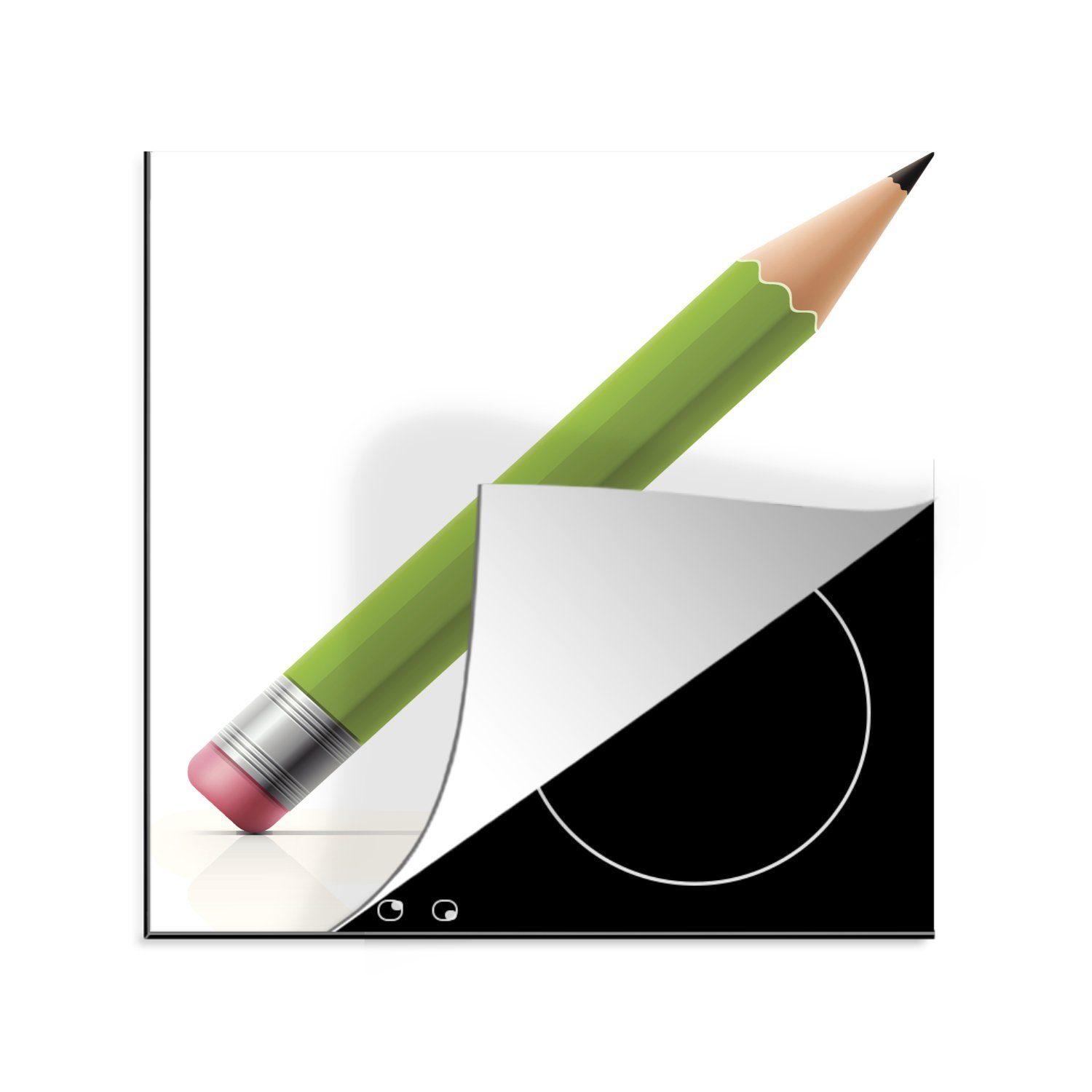 MuchoWow Herdblende-/Abdeckplatte Eine Illustration eines grünen Bleistifts mit Radiergummi, Vinyl, (1 tlg), 78x78 cm, Ceranfeldabdeckung, Arbeitsplatte für küche