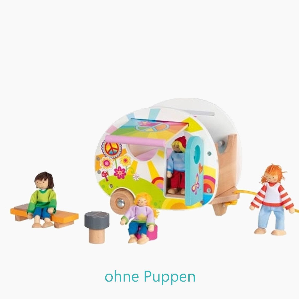 goki Puppenhaus Wohnwagen Camperfreude, (Packung, 4-tlg., set), Abnehmbares Dach viele Spielmöglichkeiten