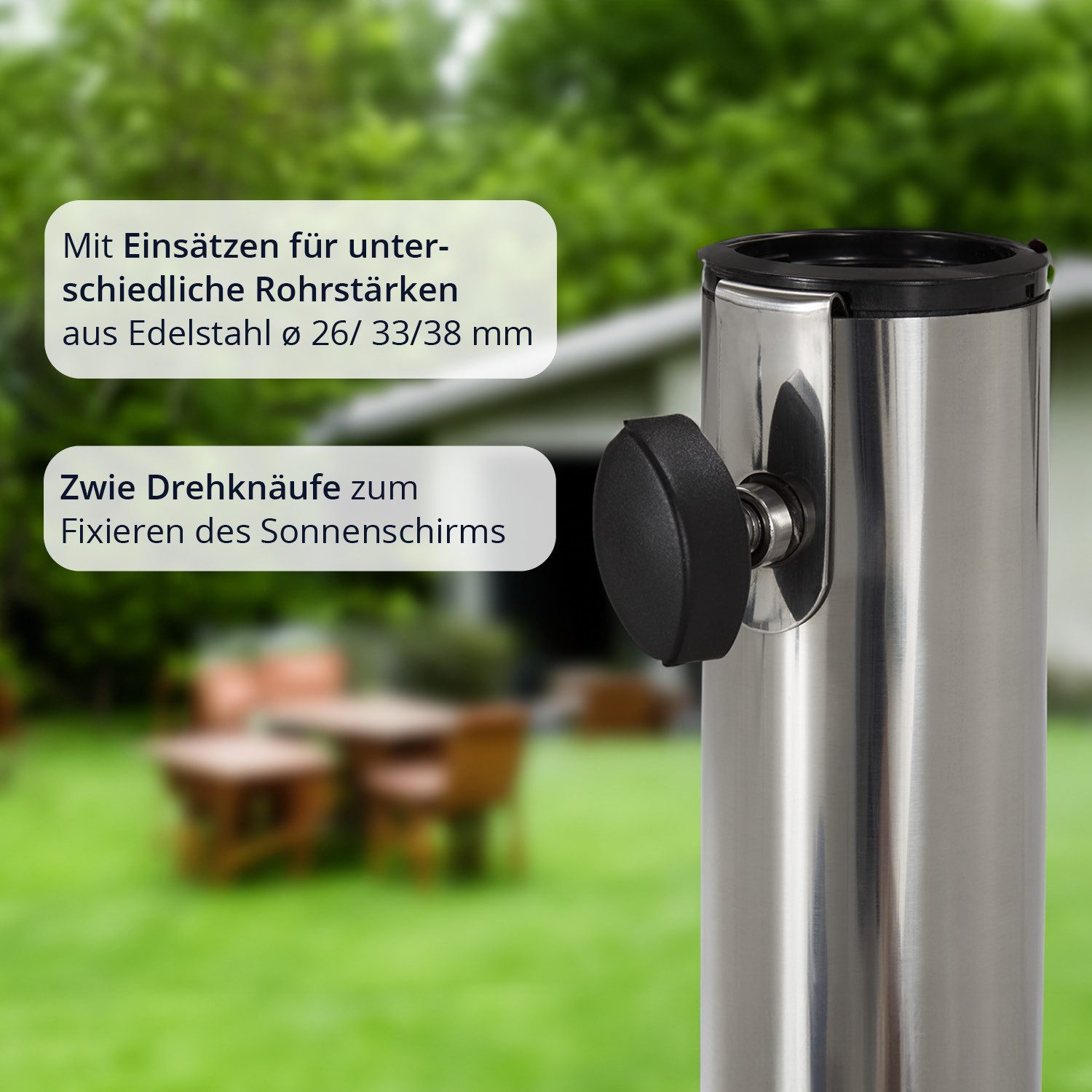 KHG Betonschirmständer Sonnenschirmständer aus Granit grau quadratisch, 4 tlg., mit Einsätzen für alle gängigen Schirmgrößen 26 - 33 - 38 mm – Bild 5 von 5