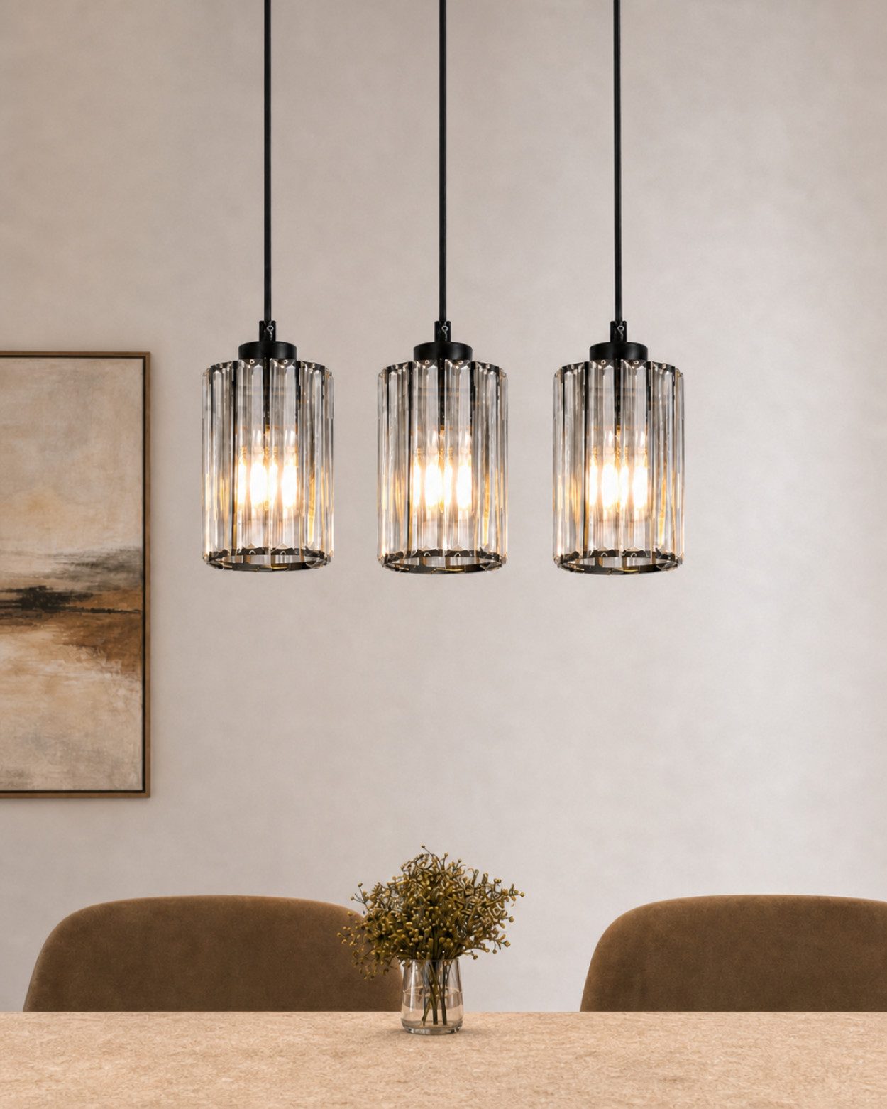 Nettlife Pendelleuchte Kristallglas 1flammig höhenverstellbare Esstischlampe im modernen E27, ohne Leuchtmittel, geeignet für Esstisch Wohnzimmer und Küche