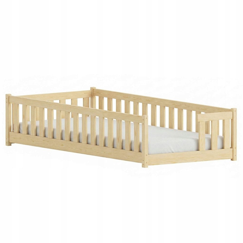 Kids Collective Kinderbett Bodenbett mit Rausfallschutz & Lattenrost Montessori Betten Kinder (Verfügbare Größen: 80 x 160, 80 x 180, 90 x 190, 90 x 200, 120 x 200, 140 x 200 cm), Jugendbett Einzelbett Kiefer Natur 80x160 cm