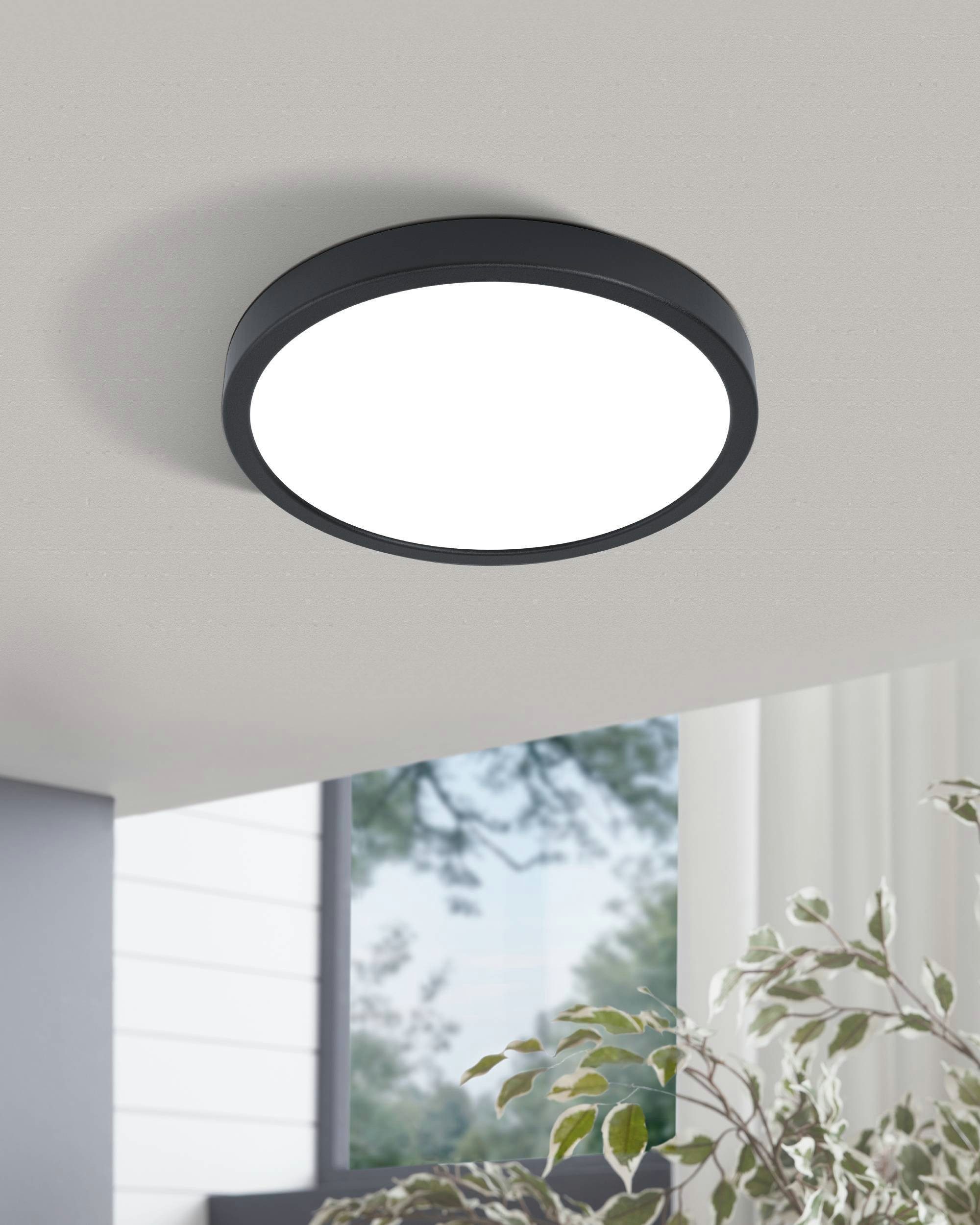 EGLO Aufbauleuchte Fueva 5 Deckenleuchte, Stahl und Kunststoff, schwarz, weiß, Flurlampe, LED fest integriert, Neutralweiß, Ø 28,5 cm, Aufbauleuchte, Deckenlampe, LED Aufbaulampe, Lampe