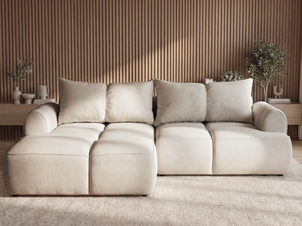 GrainGold Ecksofa L-Form Boono L, Set, Schlaffunktion, Wellenfedern, DL-Mechanismus, T30-Schaum, Bettkasten