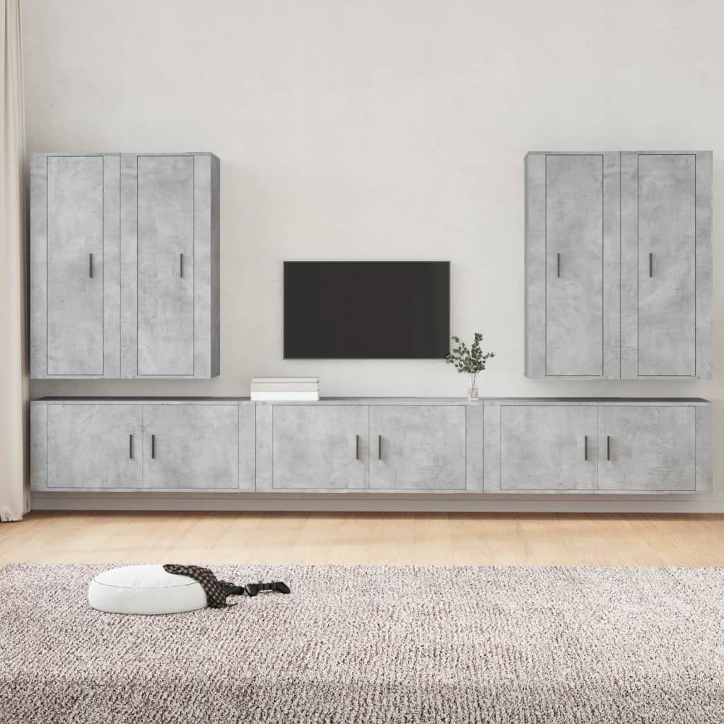 vidaXL TV-Schrank 7-tlg. TV-Schrank-Set Betongrau Holzwerkstoff (7-St)