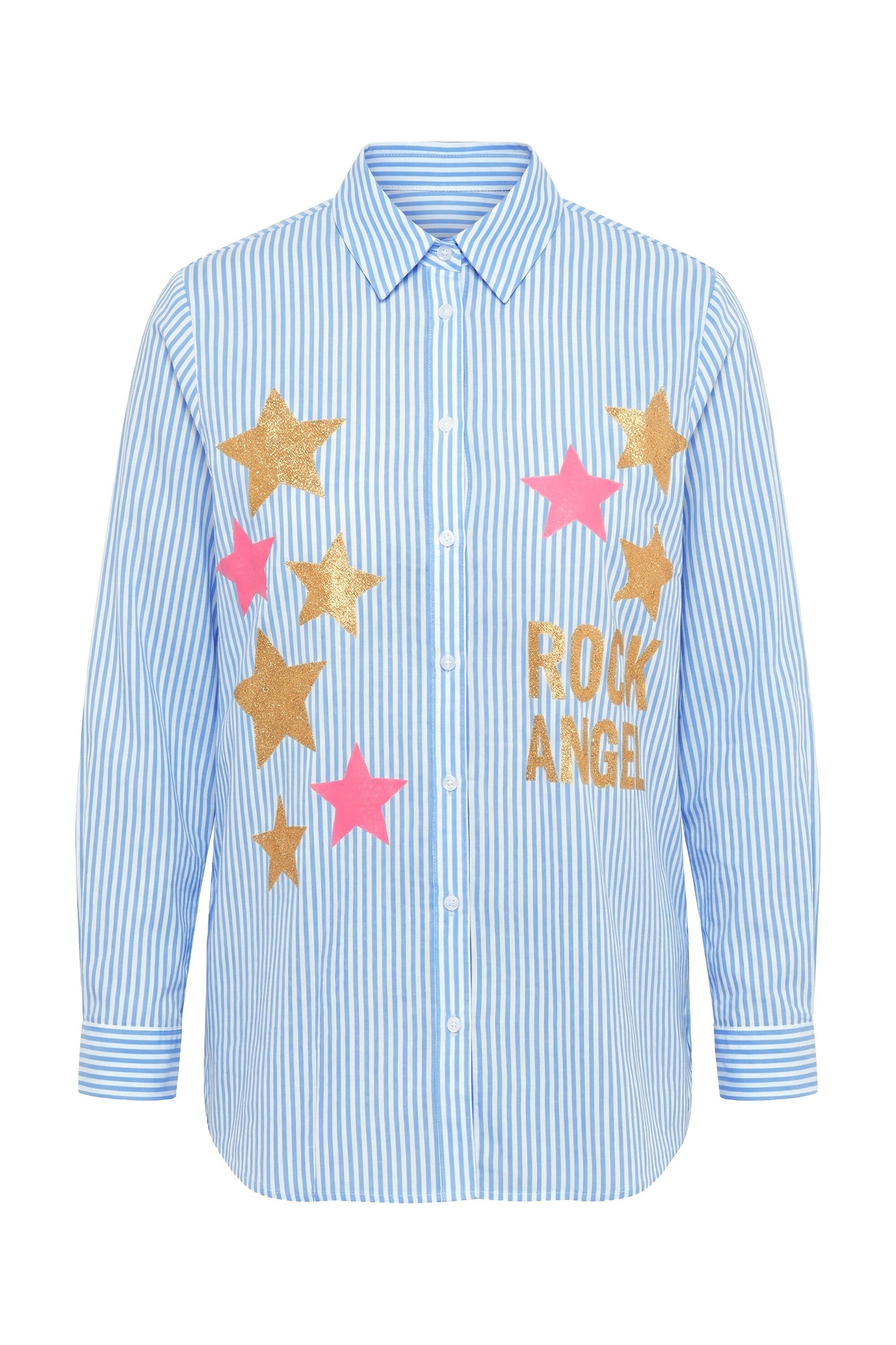 Hemdbluse Hemdbluse oversized Streifen und Glitzersterne