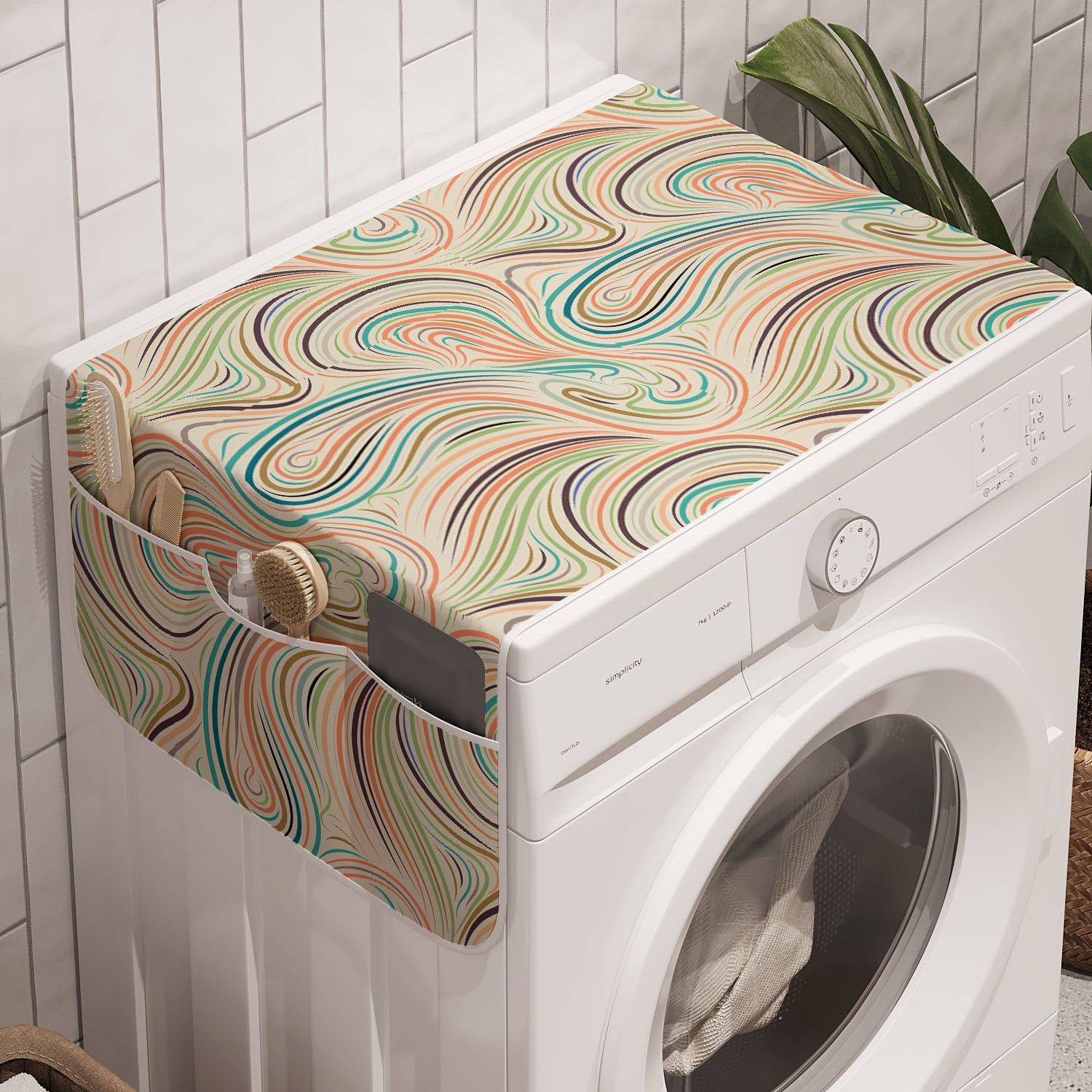 Abakuhaus Badorganizer Anti-Rutsch-Stoffabdeckung für Waschmaschine und Trockner, Abstrakt Groovy Wave-Inspired Art