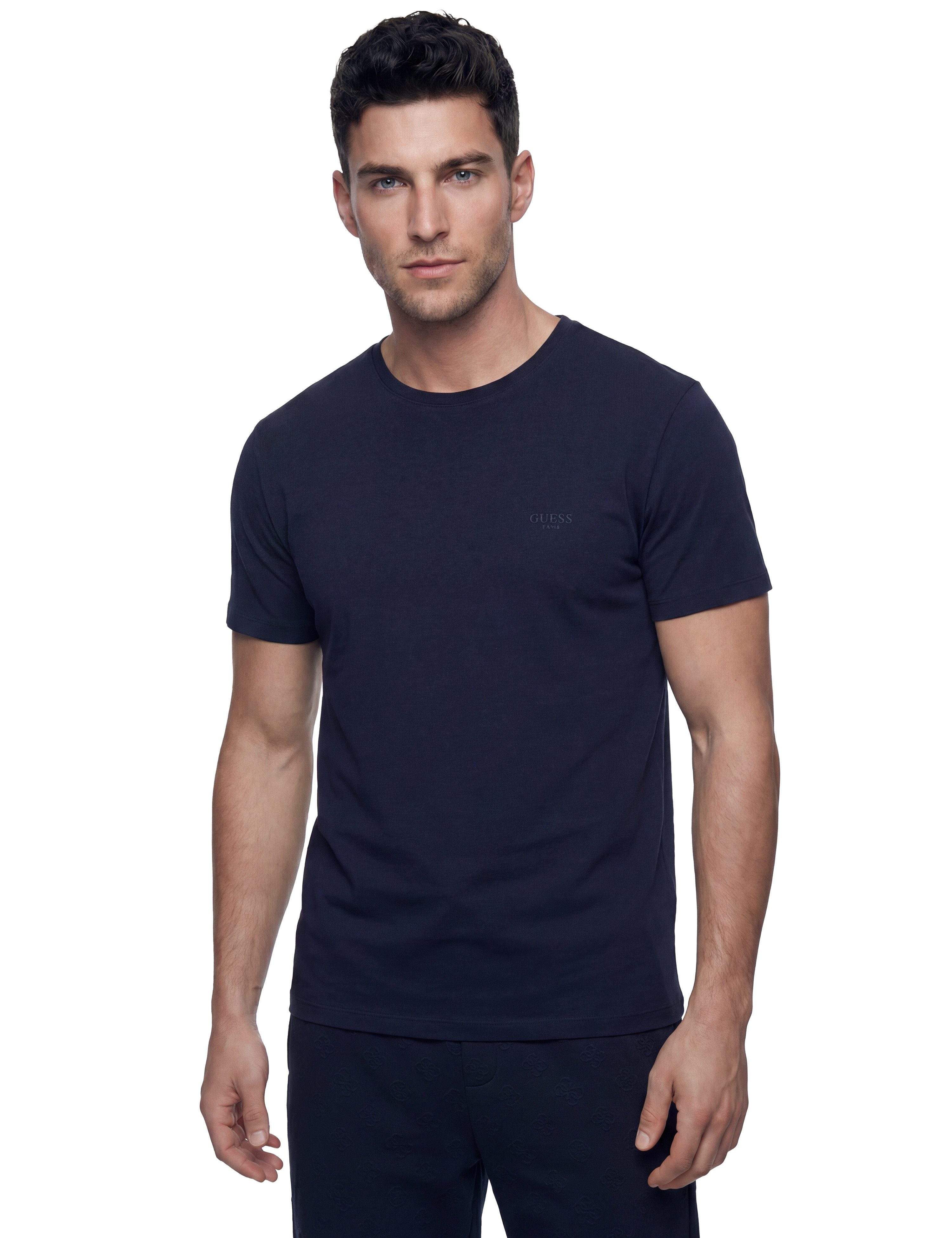 Guess T-Shirt Rundhalsausschnitt, Baumwoll-Mix, Logodruck