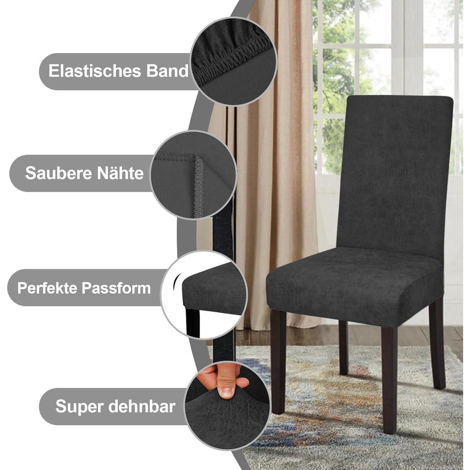 LuxusKollektion Stuhlbezug Stuhlhussen Sämischleder Stretch PU Freischwinger 4er Schwarz 4er Set – Bild 3 von 5