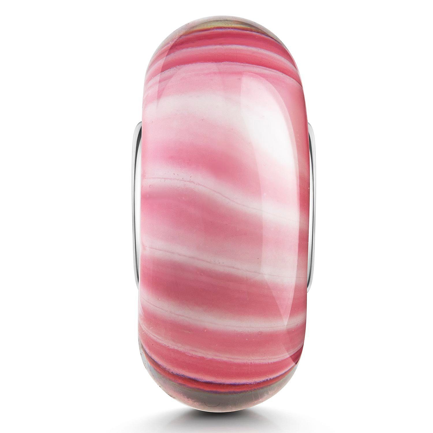 aus Hülse 925 Materia 537, Bead Sterling Weiß Bonbon Silber Streifen Rosa Glasperle Design