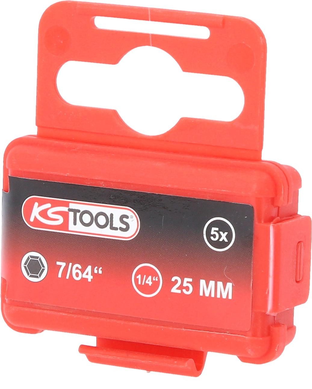 Thumbnail - KS Tools Bohrer- und Bitset 1/4" Bit Innensechskant, 25mm, Kugelkopf, 7/64", 5er Pack