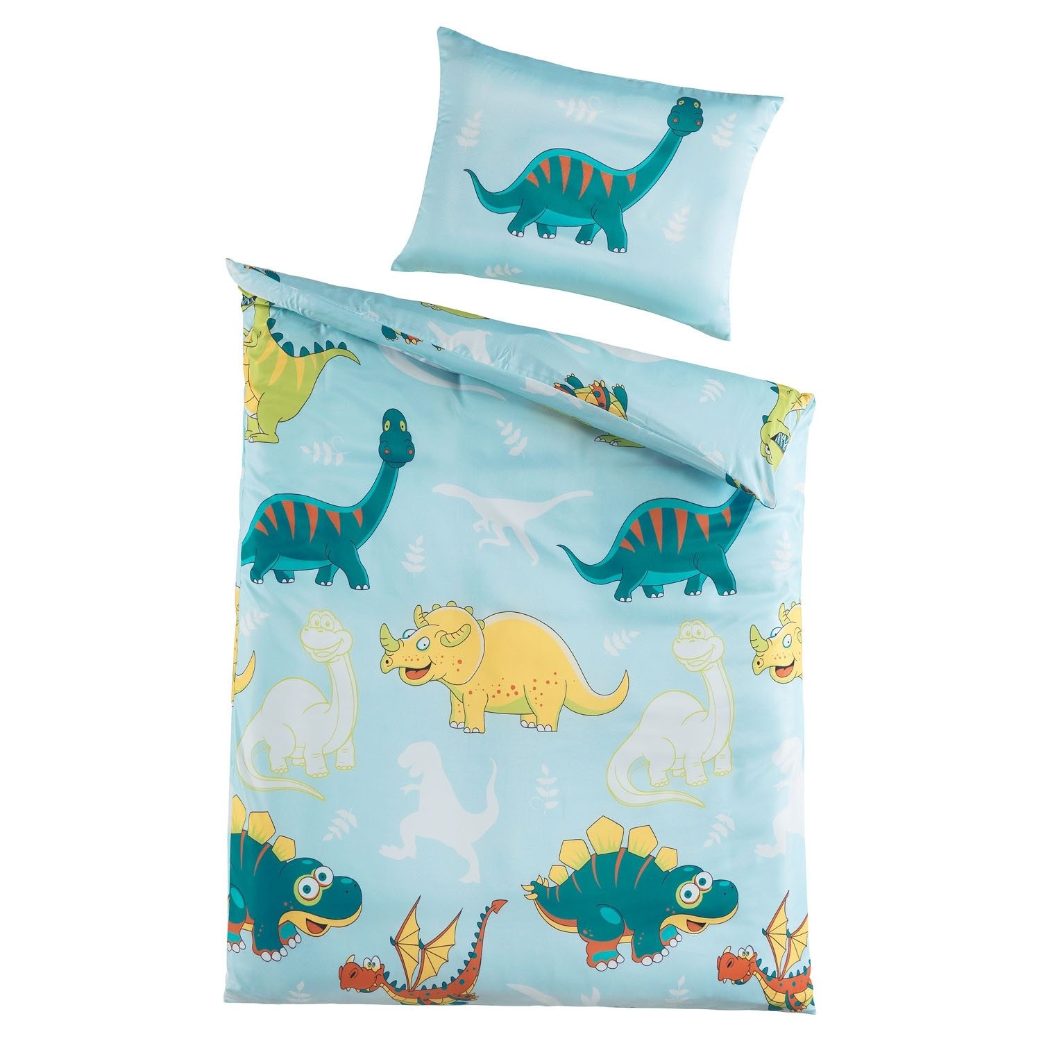 Babybettwäsche DINOS, 100 x 135 cm, Blau, Grün, Gelb