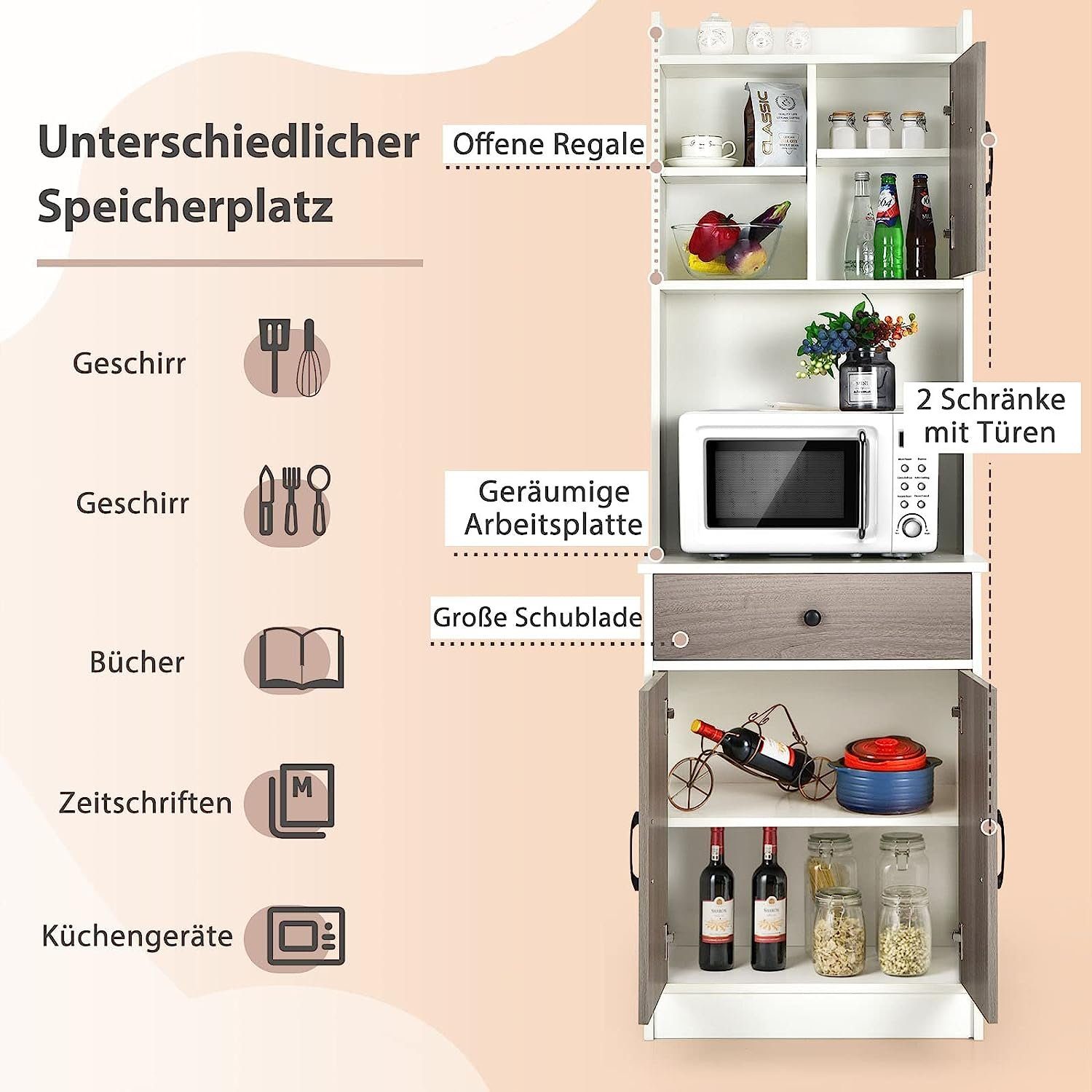 KOMFOTTEU Küchenregal Küchenschrank, mit breiter Schublade, günstig online kaufen