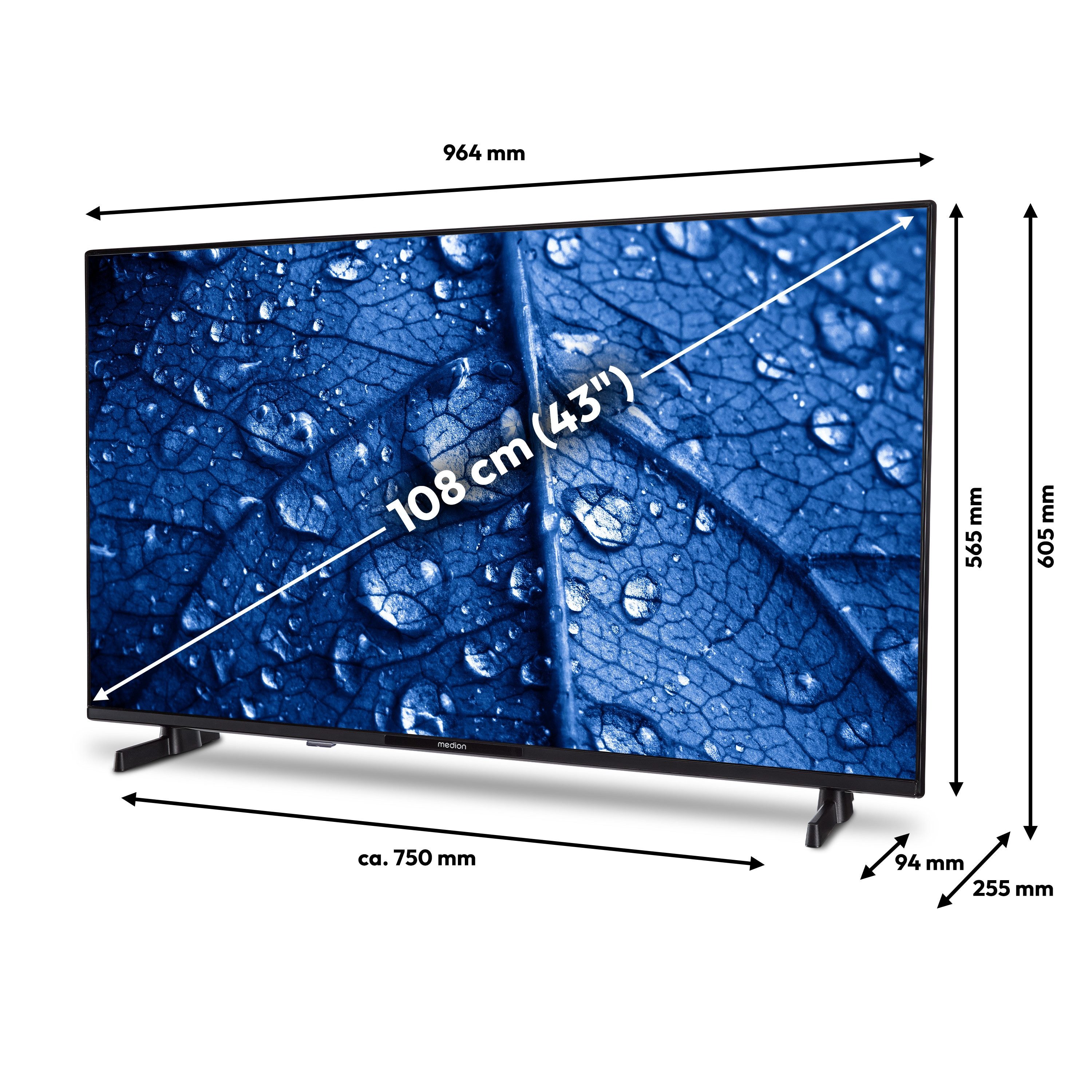 Medion® MD843101 LCD-LED Fernseher (108 cm/43 Zoll, 1080p Full HD, Smart TV, VIDAA TV, HDR, DTS X, Virtual X, Netflix, HBO Max, Prime Video, Disney+, WOW)