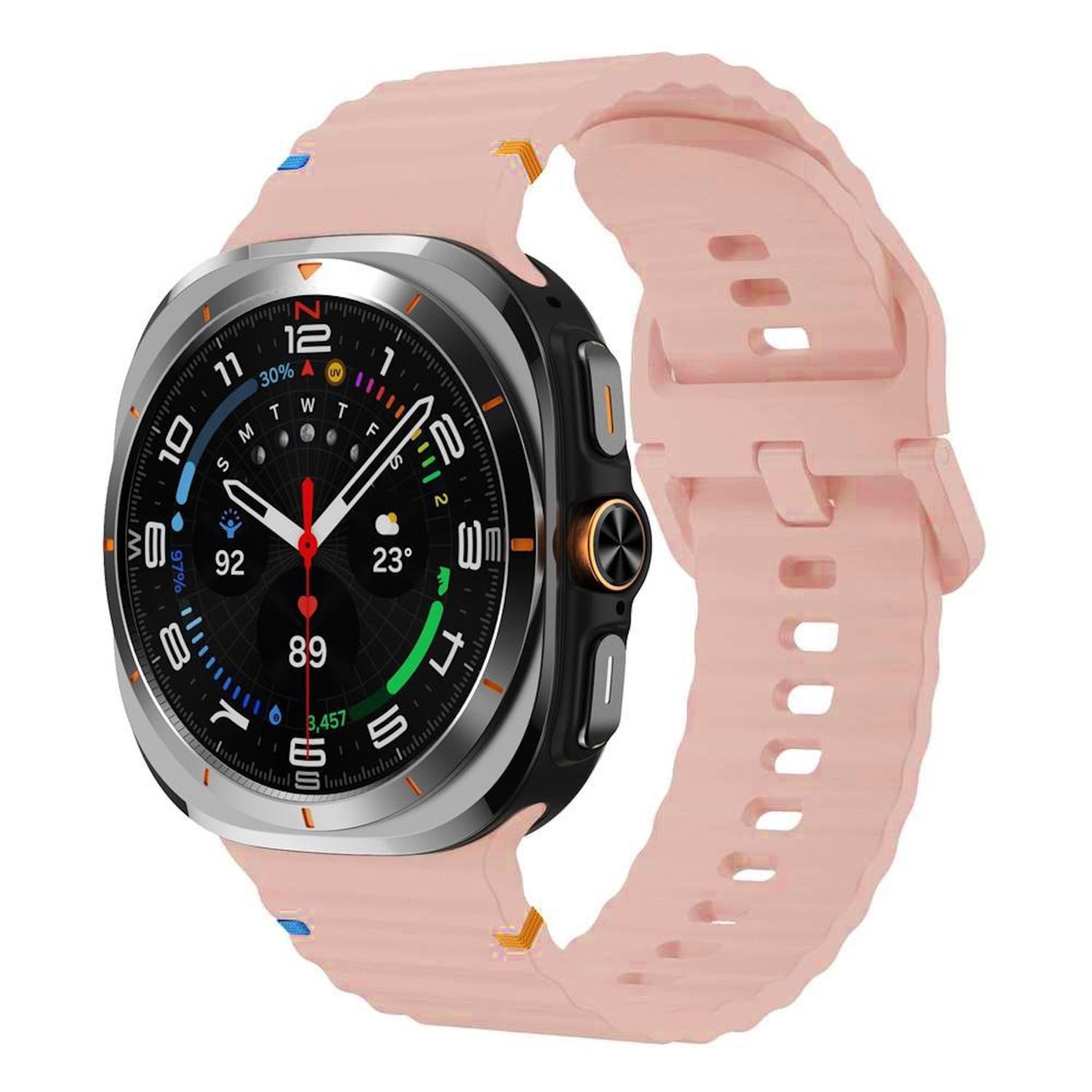 Wigento Smartwatch-Armband Silikon für Samsung Galaxy Watch 9 / 8 / 8 Classic Design Größe: L, Silikonarmband mit Wellenstruktur und Schnellverschluss