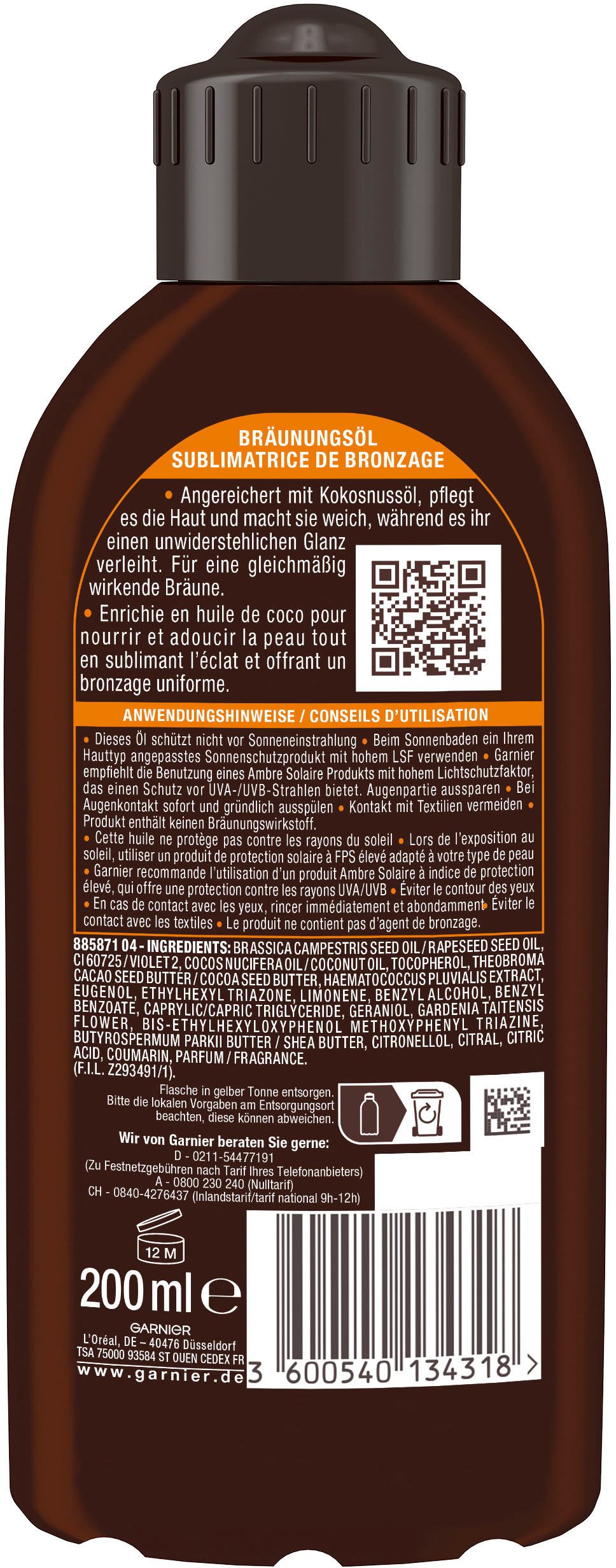 GARNIER Sonnenschutzöl AMBRE SOLAIR TIEFBRAUN SONNENÖL, mit leichter und schnell einziehender Formel