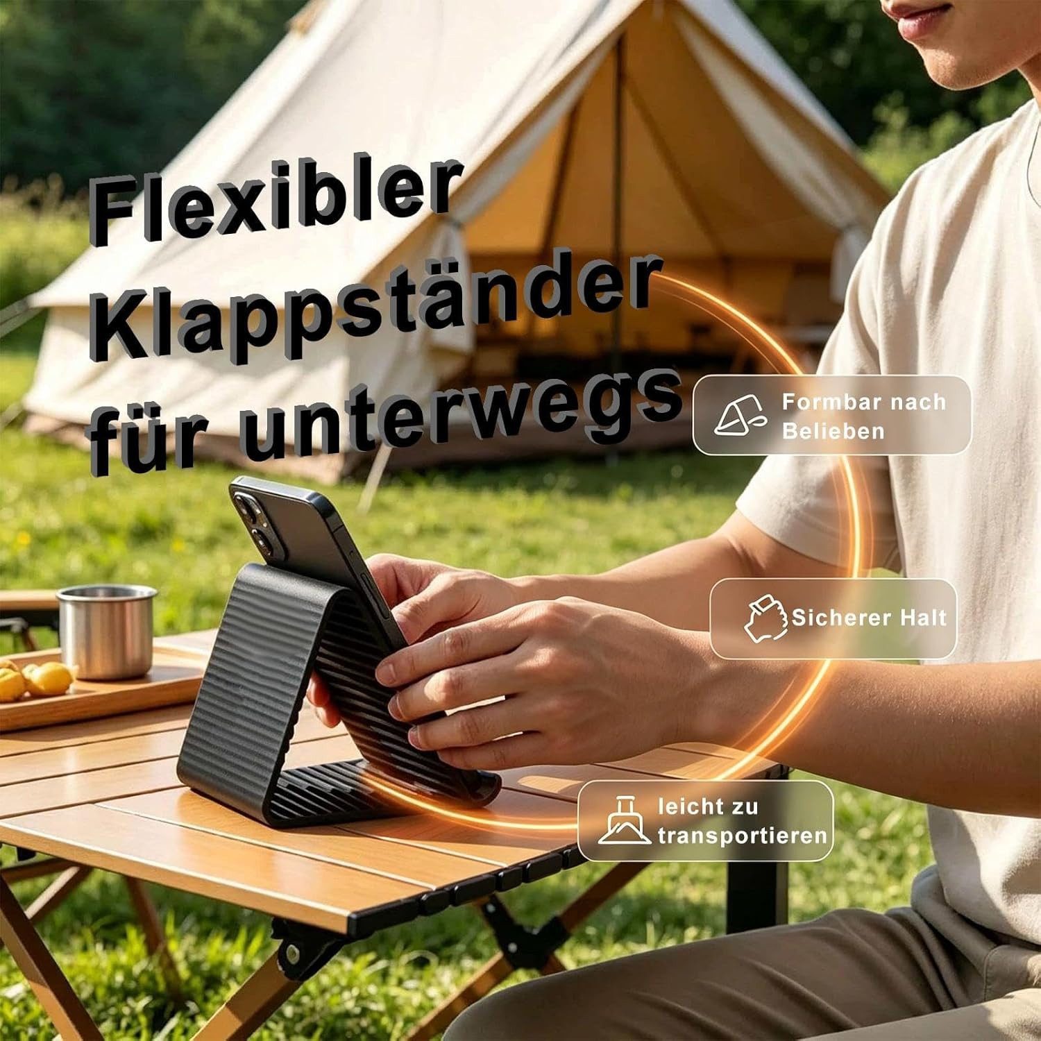 TUWENA Smartphone-Halterung Handy-Halterung, Rutschfester Mobilfunkhalte, Smartphone-Halterung, (Aluminiumkern, biegsam, faltbar, kratzschützend, universell kom – Bild 5 von 5