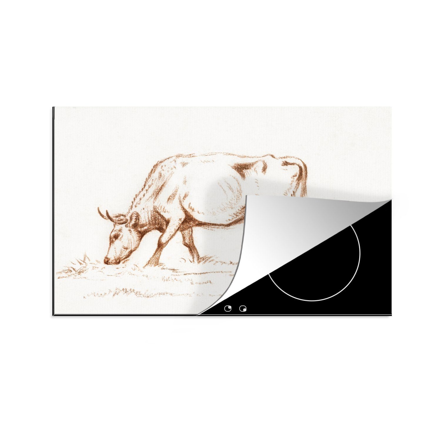 MuchoWow Herdblende-/Abdeckplatte Weidender Stier - Gemälde von Jean Bernard, Vinyl, (1 tlg), 81x52 cm, Induktionskochfeld Schutz für die küche, Ceranfeldabdeckung