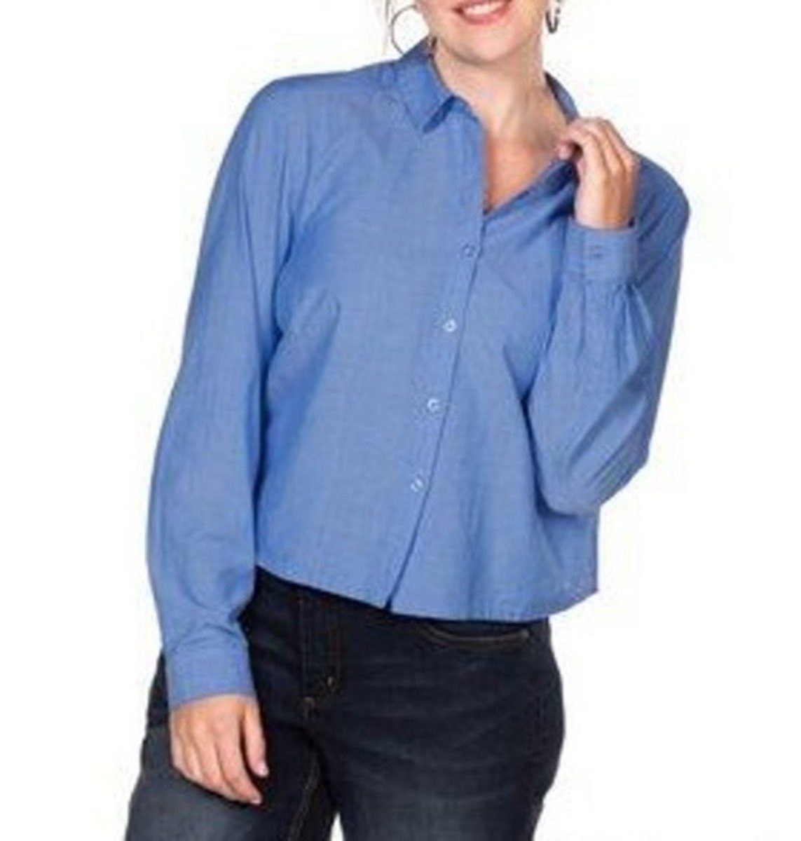 Hemdbluse Damen Hemdbluse Bluse Shirt langarm blau 359335
