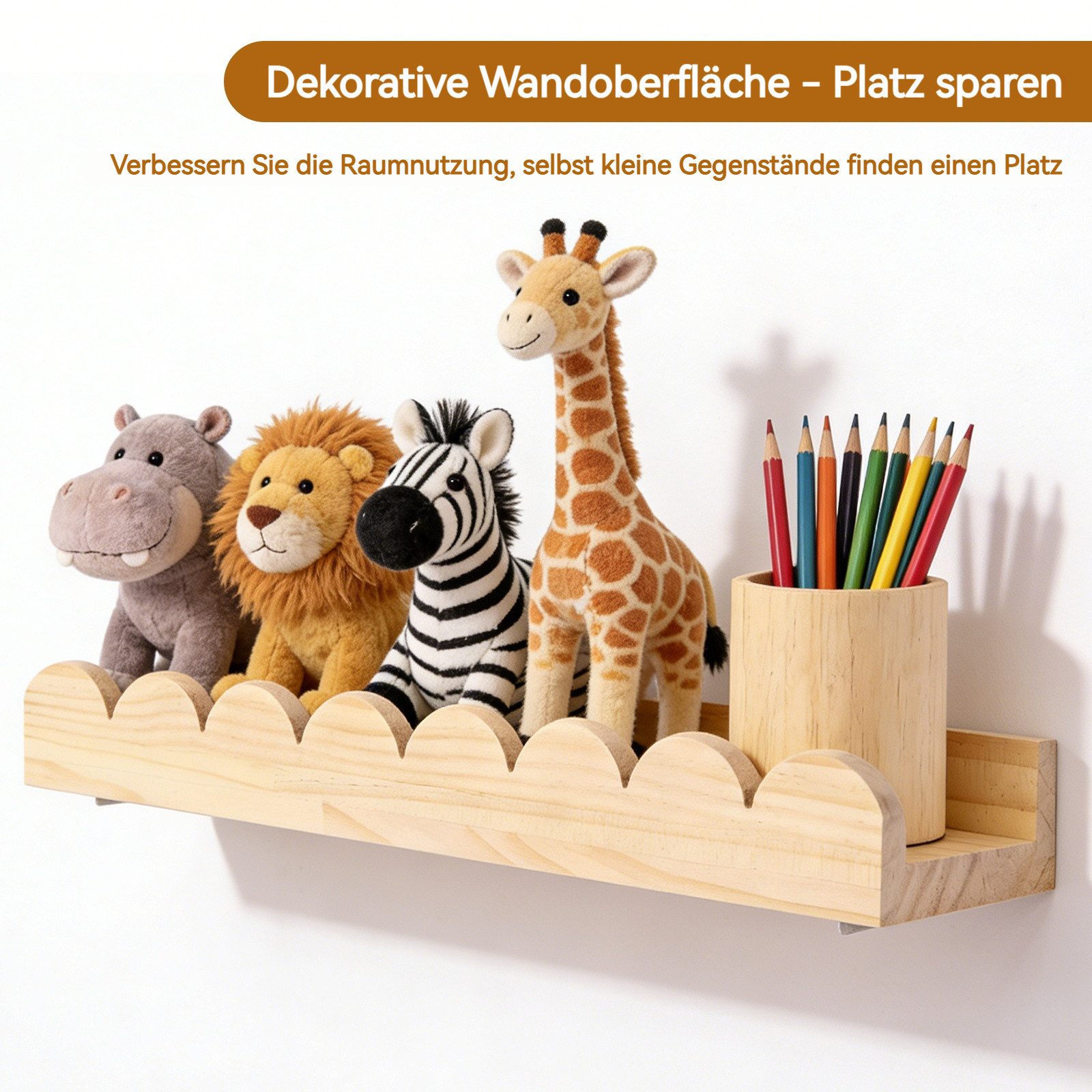 BlingBin Kinderregal 3er Set Bücherregal Kinder Wand, Wandregal Kinderzimmer 40cm, 1er Set 3-tlg., Schweberegale mit 6 Holzhaken für Jungen & Mädchen, Montessor – Bild 4 von 5