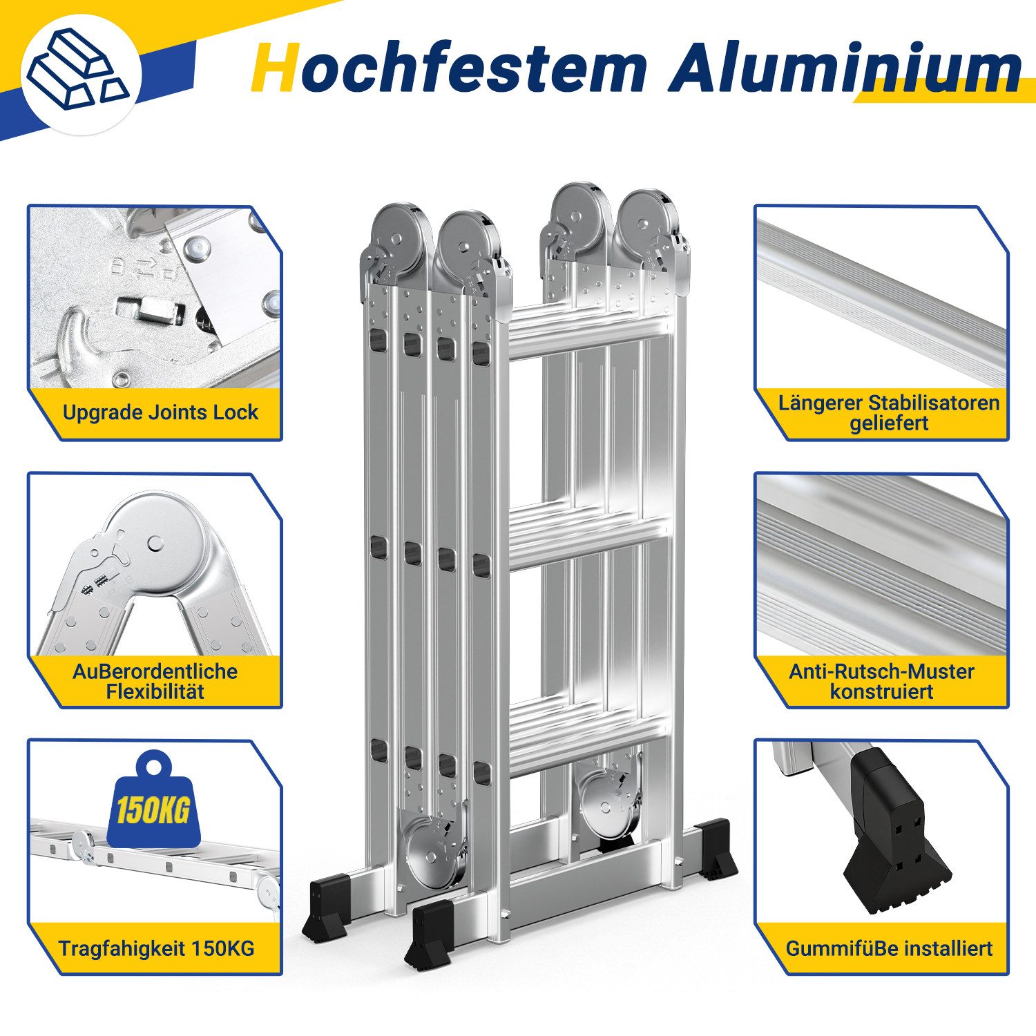 Clanmacy Vielzweckleiter 7 in 1 Multifunktionsleiter Gerüst 356cm Mehrzweckleiter Klappleiter (Multifunktionsleiter, Vielzweckleiter, Gelenkleiter, Universallei – Bild 4 von 5