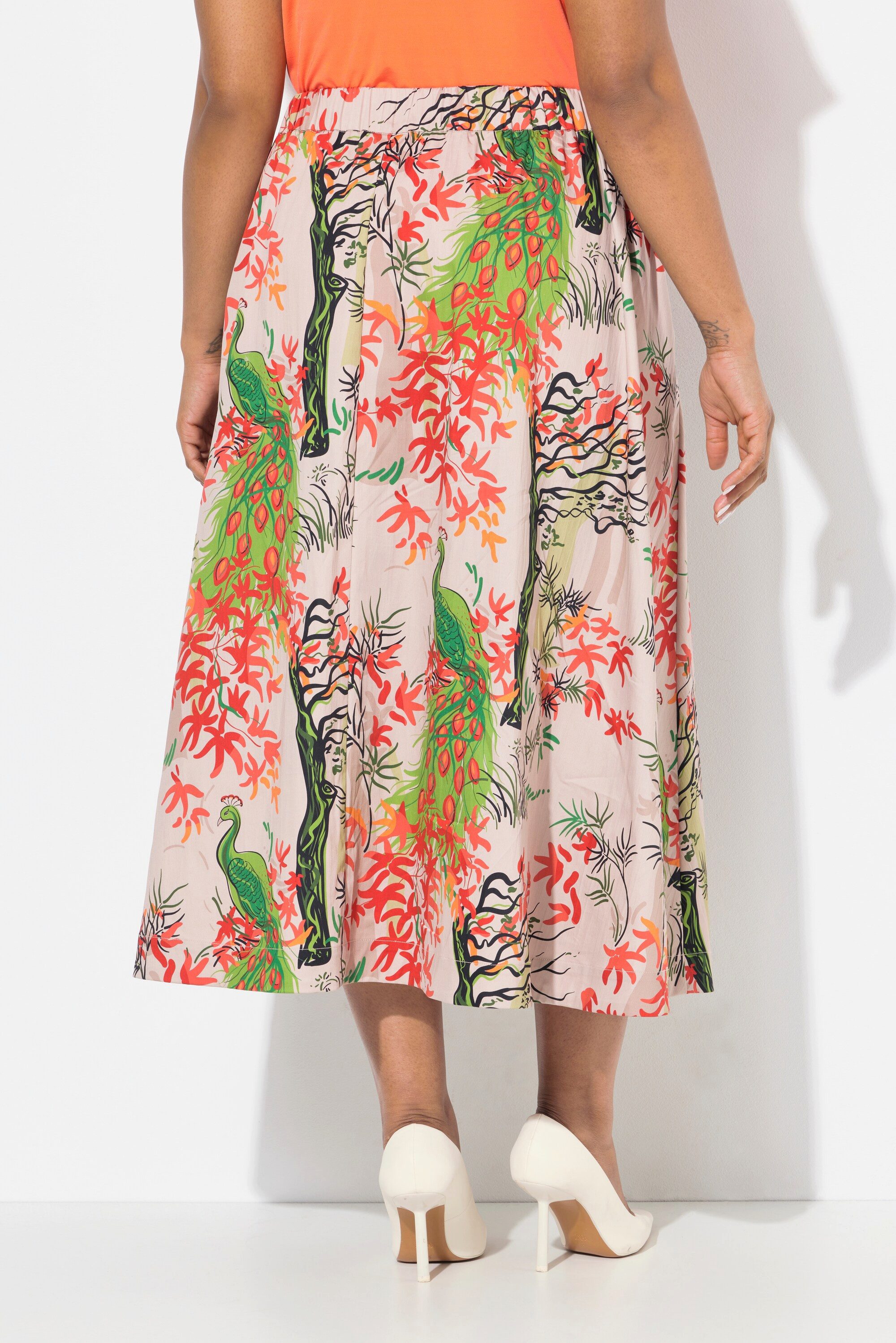 Ulla Popken Midirock Rock floraler Druck A-Linie Komfortbund Taschen