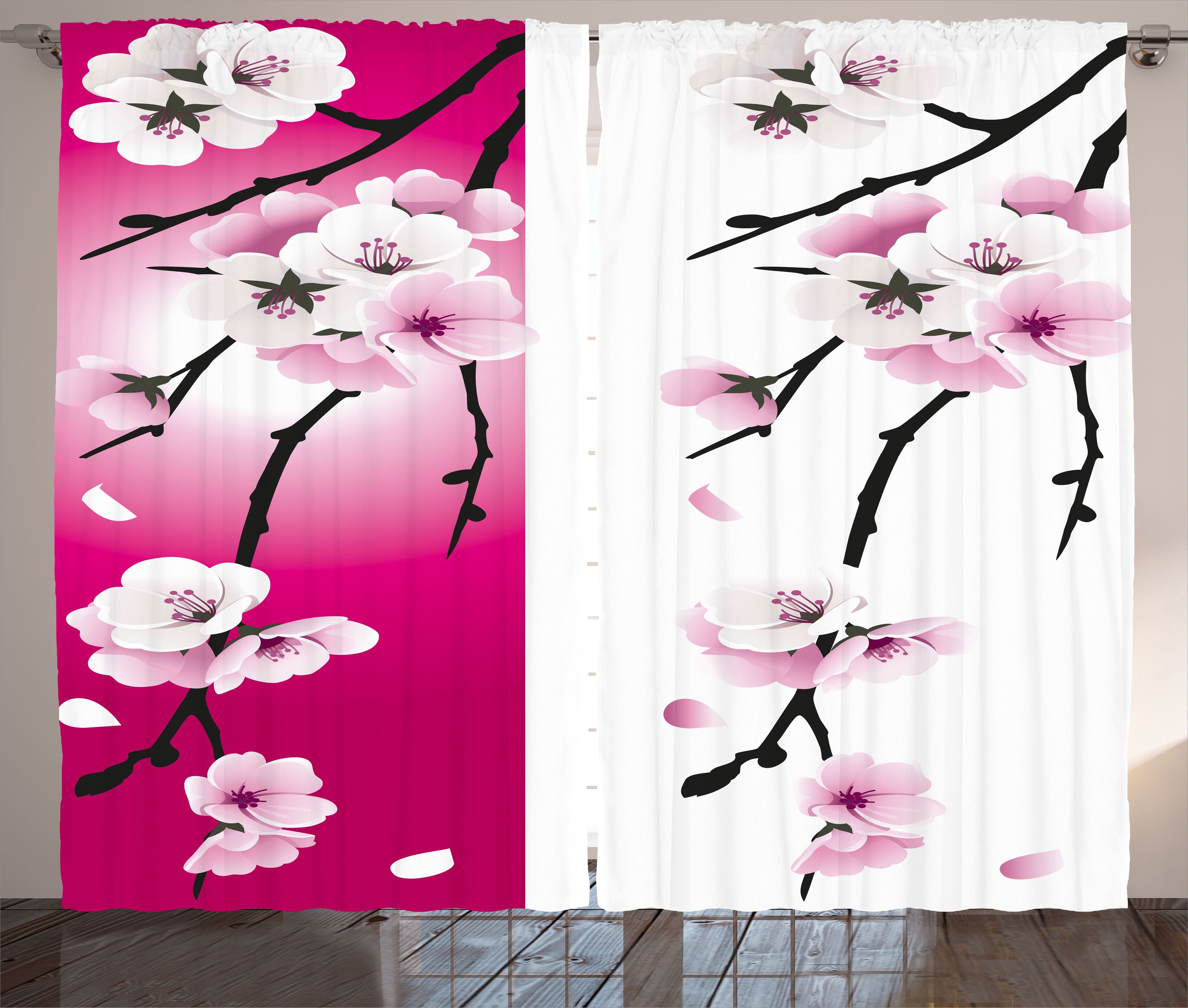 Gardine Schlafzimmer Kräuselband Vorhang mit Schlaufen und Haken, Abakuhaus, Blumen Aprikose Blumen-Blüten