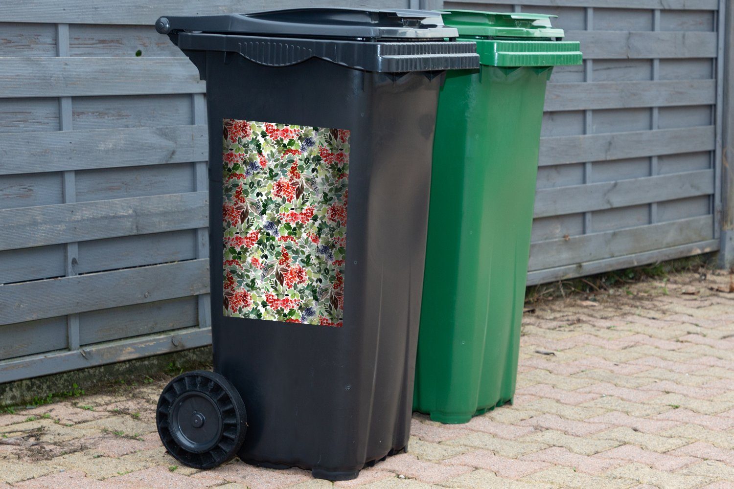 Abfalbehälter Sticker, Mülltonne, - Rot MuchoWow Container, Mülleimer-aufkleber, St), Weihnachten - Wandsticker Aquarell (1