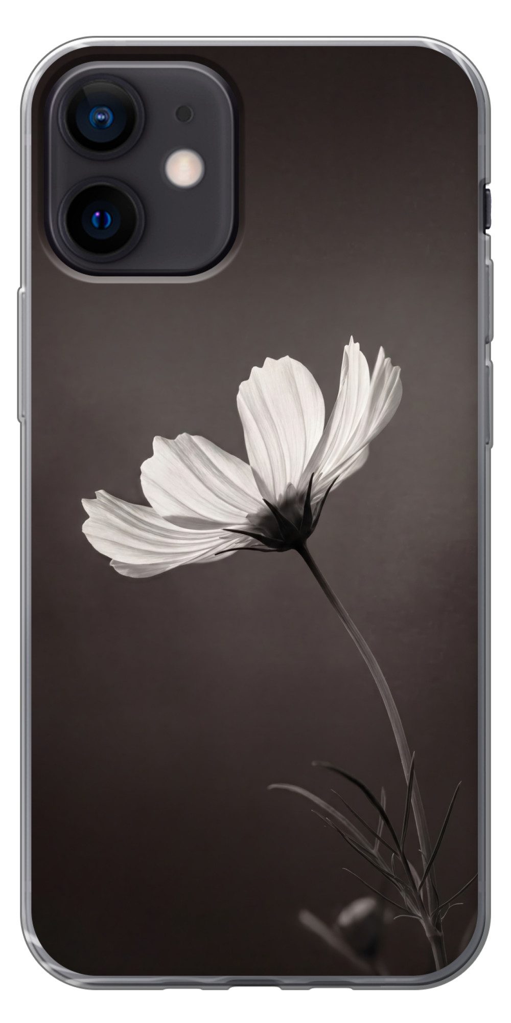 MuchoWow Handyhülle für Apple iPhone 12 Pro Blume - Minimalistisch - Schwarz - Weiß, Smartphone-Bumper, Print, Handy Schutzhülle Dünn