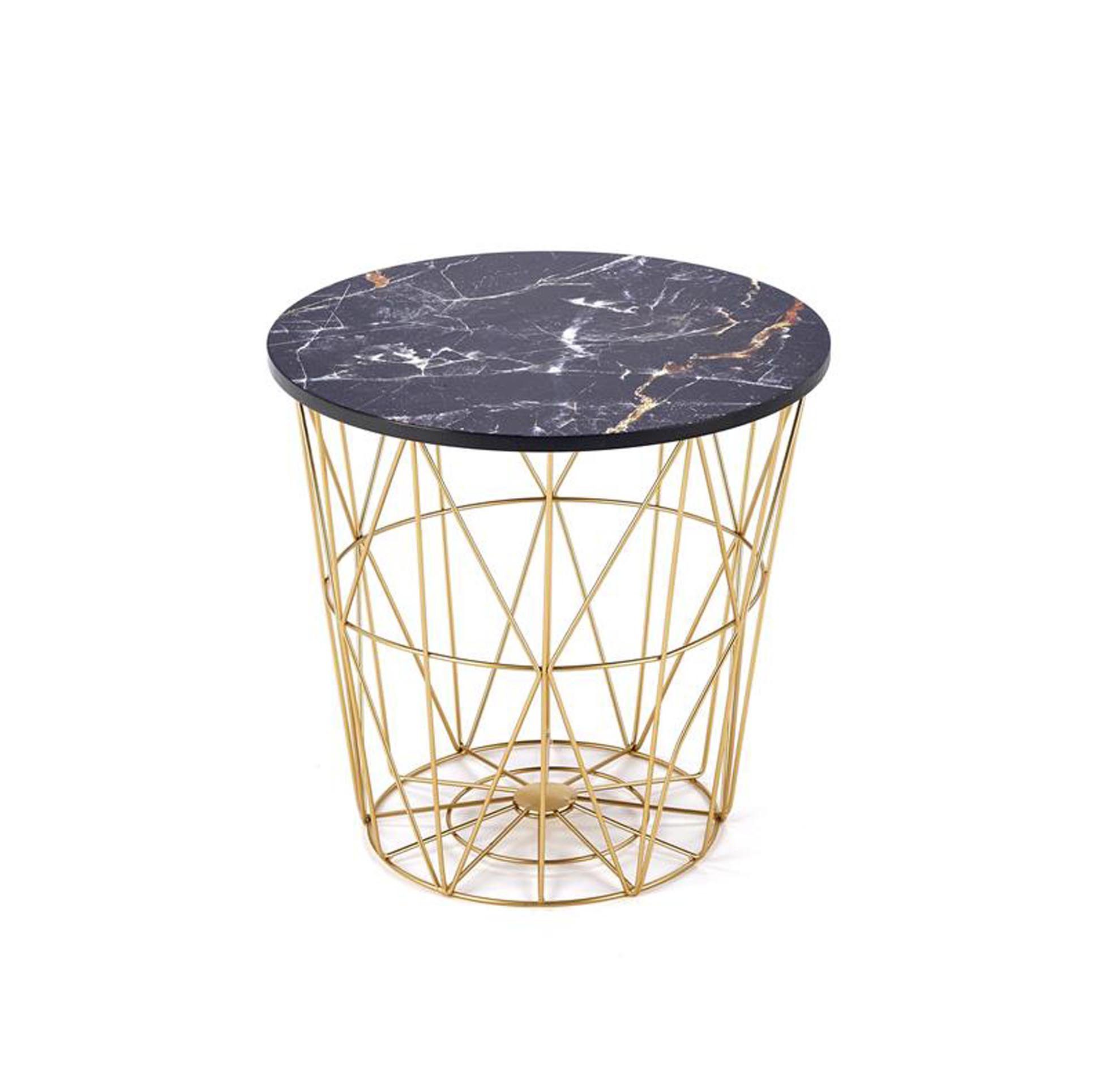 gold Cosy Home braun rund Beistelltisch farbig Marmor abnehmbarer (1 Deckel Optik 42 Beistelltisch Stück, weiß 1 Stauraum für | Ideas Tisch), schwarz cm, Metallgitter Breite