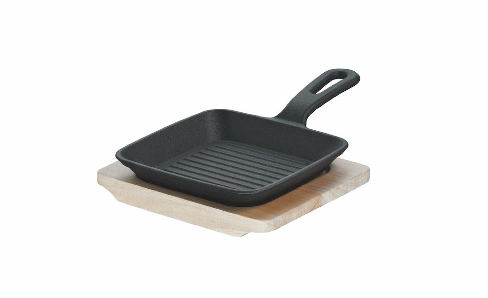 SCHULTE-UFER Grillpfanne x 13 x 1 Gusseisen Ø Servierbrett), cm, (Set, Holz aus inklusive Servierbrett Mini-Grillpfanne, 1 Rustika