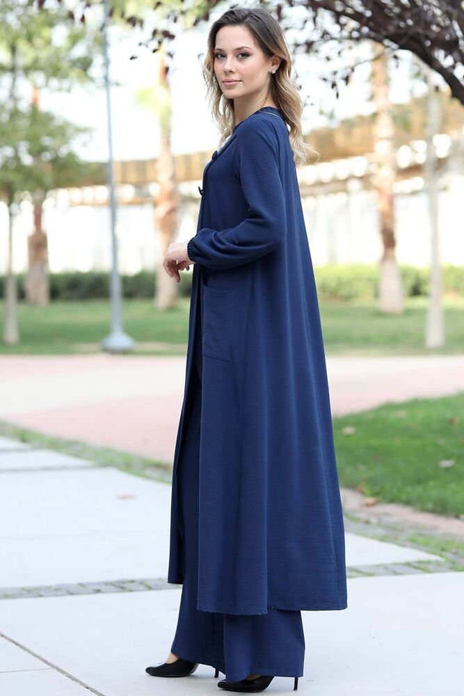 Modavitrini Longtunika Eleganter Damen Zweiteiler mit weiter Hose – Hijab Modest Fashion (Zweiteiliges Set – Longtunika und Hose) dekorative Knöpfe, weites Hosenbein