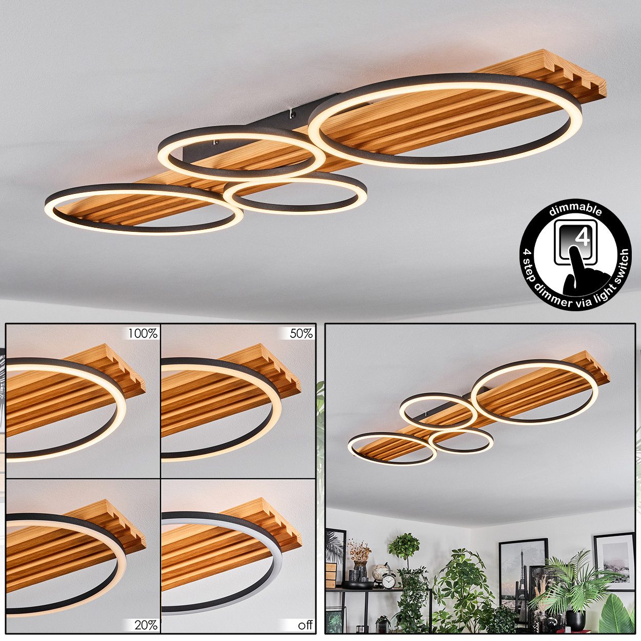 hofstein Deckenleuchte dimmbare Deckenlampe aus Holz/Metall/Kunststoff günstig online kaufen