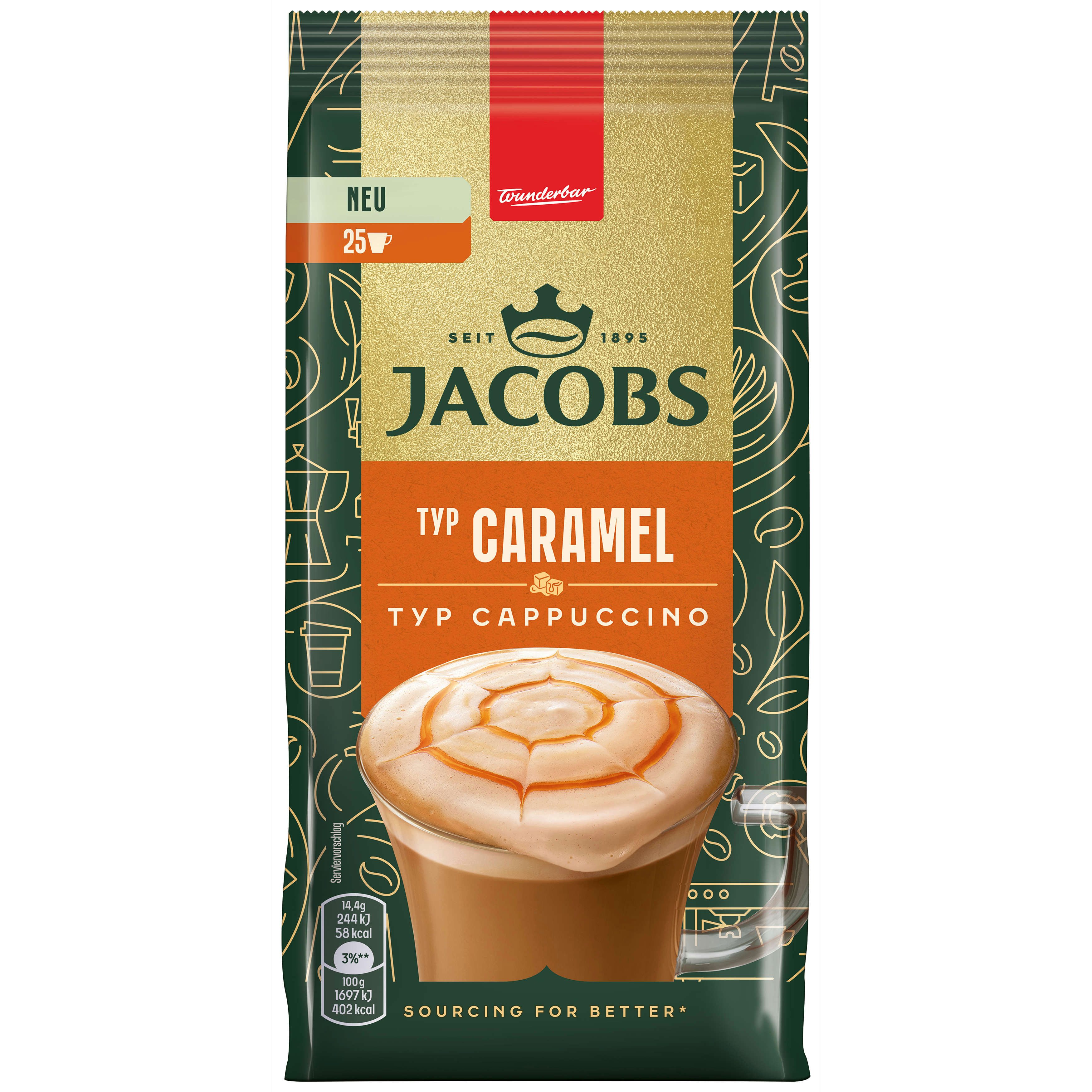 JACOBS Kaffee Löskaffee TYP CARAMEL CAPPUCCINO Karamell Geschmack 12 x 360g Beutel, (Packung, 12er Pack)