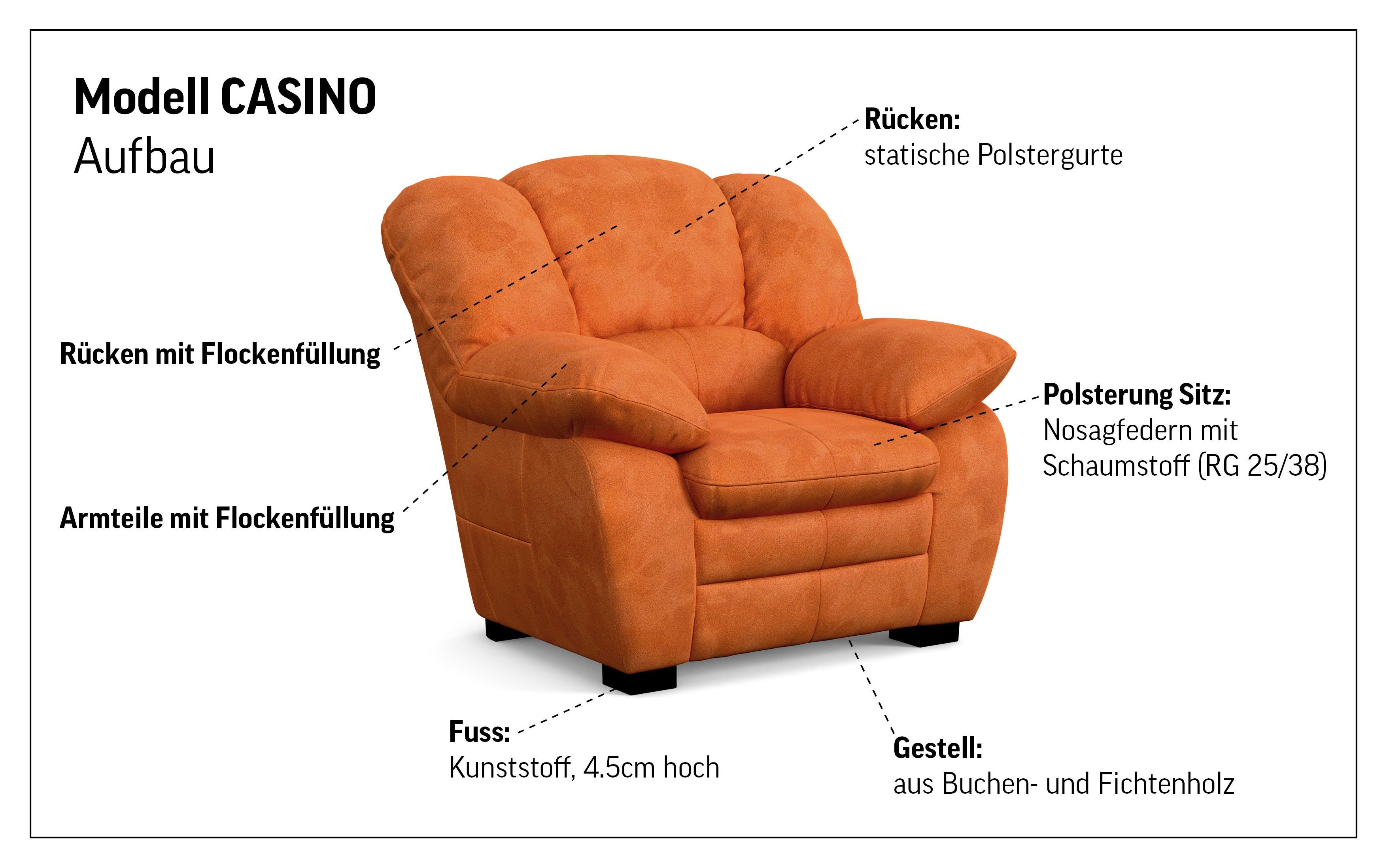 COTTA Polstergarnitur Casino, Sofa Set, 3-2-1 Sitzer, Wohnzimmer Garnitur, (Set, 3-tlg), Sessel, 2-Sitzer, 2,5-Sitzer, hohe Rückenlehne