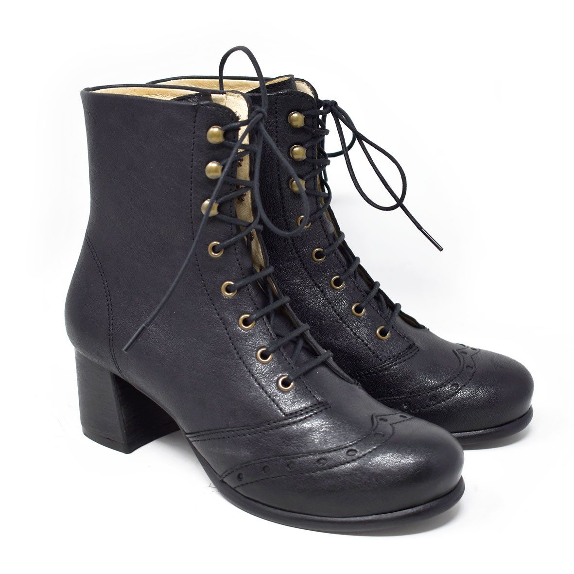 Bom Schnürstiefellette im Vintage-Look aus hochwertigem Leder Schnürstiefelette