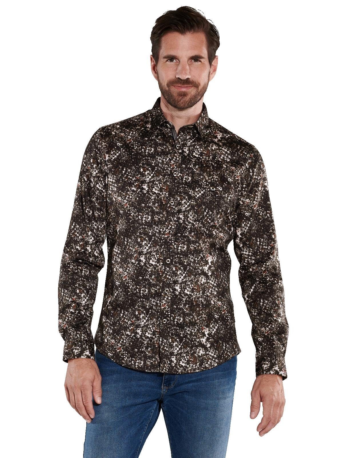 Engbers Langarmhemd engbers Herren Langarm-Hemd gemustert, Schwarzbraun günstig online kaufen