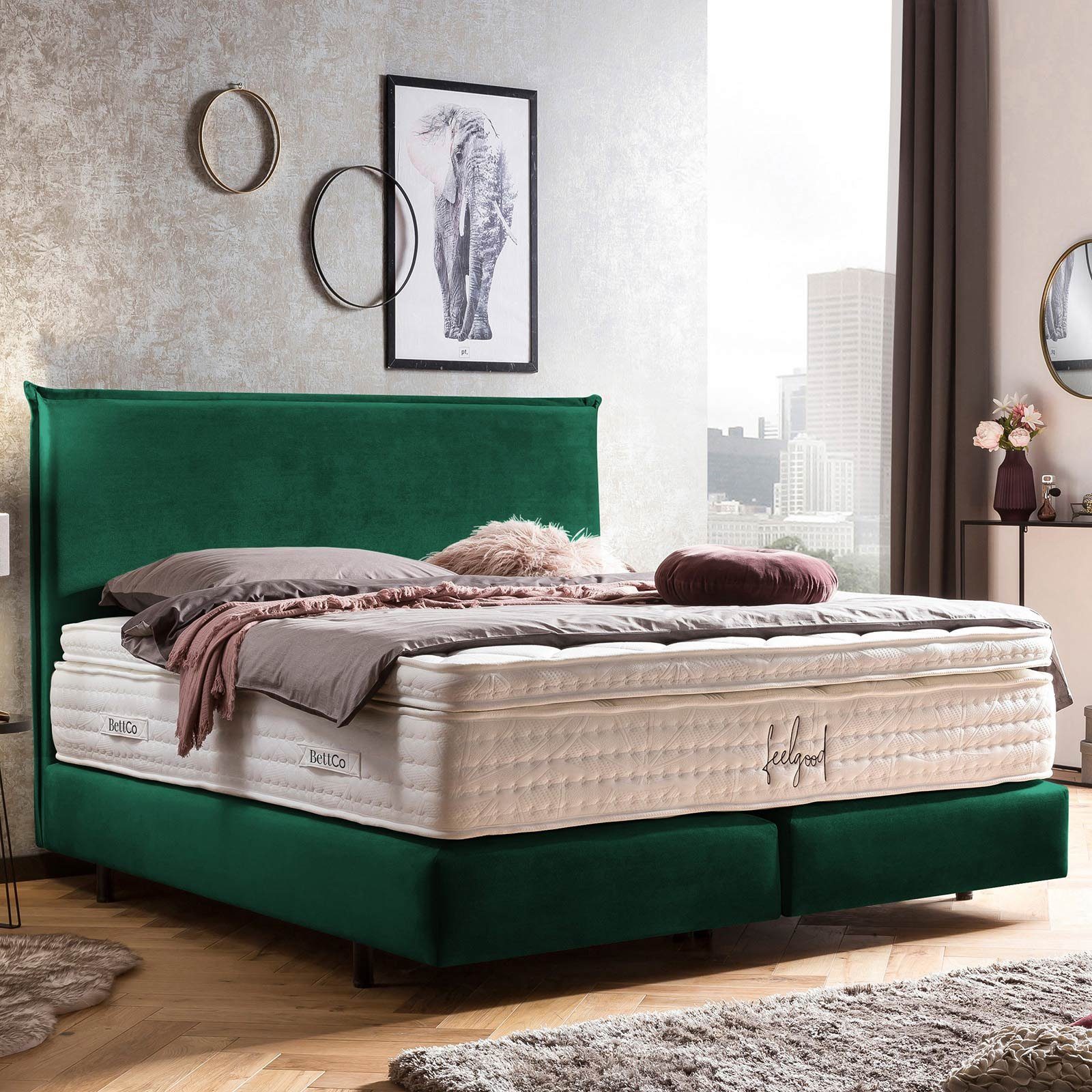 BettCo Boxspringbett London (in Smaragd Samt, günstig online kaufen