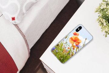 MuchoWow Handyhülle Blumen - Mohn - Frühling - Natur - Rot - Blau, Handyhülle Apple iPhone Xs Max, Smartphone-Bumper, Print, Handy