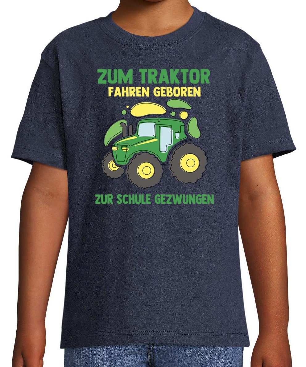 Frontprint T-Shirt Youth lustigem Shirt Kinder Traktor Navyblau Fahrer mit Designz Geborener