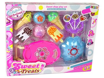 LEAN Toys Kinder-Küchenset Rollenspielset Miniatur Süßigkeitenwagen Schirm Aufkleber Spielzeug
