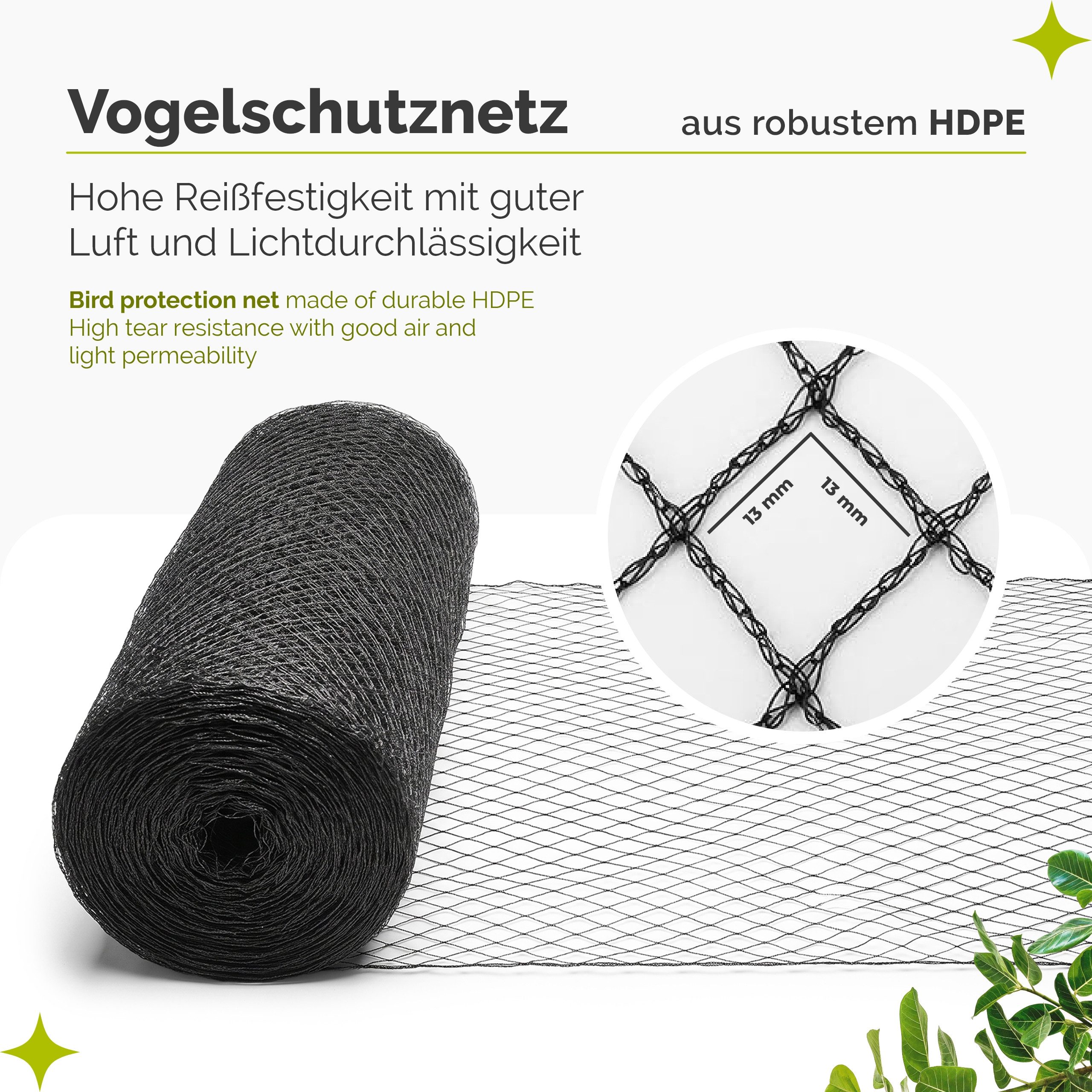 Garronda Schutznetz Vogelschutznetz HDPE feinmaschig 13 × 13 mm UV-beständig GD-0195, BxL: 2x3 m, (1-St), UV-beständig, feinmaschiger Schutz für Beeren und Gemü – Bild 2 von 5