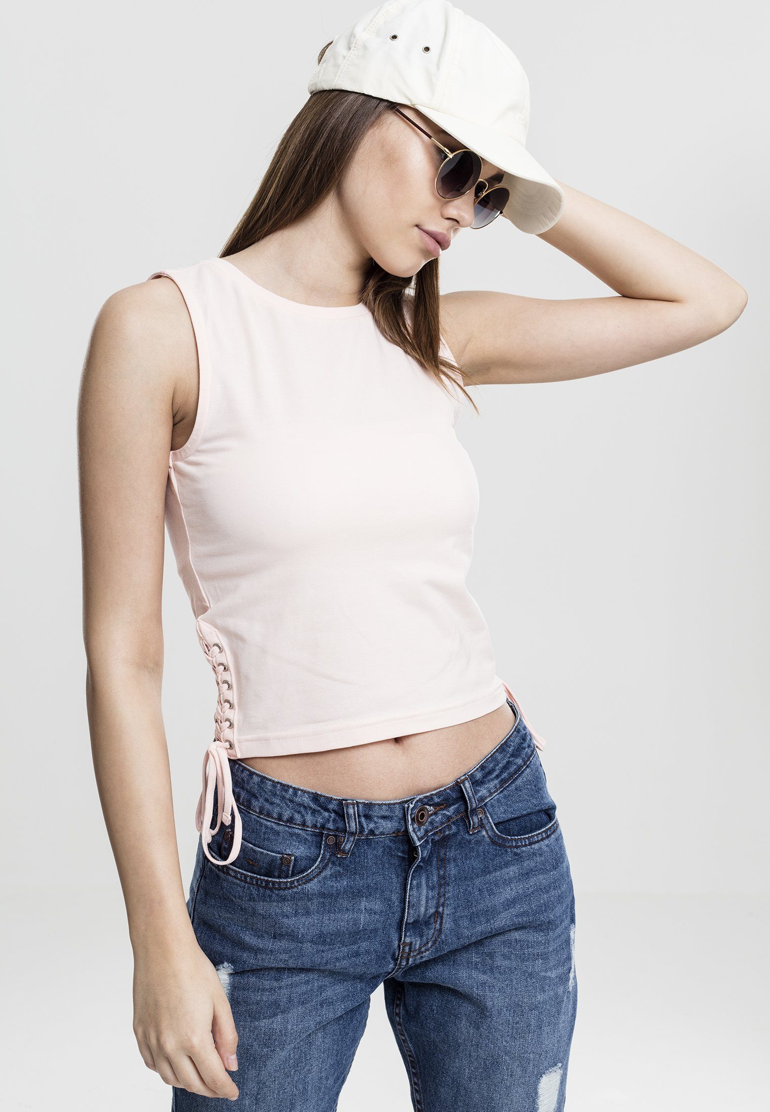 Up CLASSICS (1-tlg) pink URBAN Damen Lace T-Shirt Cropped Ladies Top