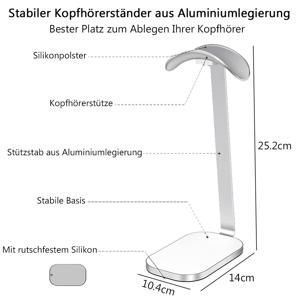 TUWENA Kopfhörerständer Kopfhörer Ständer, Abnehmbare Schwerer Gaming Headset Halterung, (Headset Halterung mit Rutschfestem Silikon, für Alle Kopfhörergrößen)