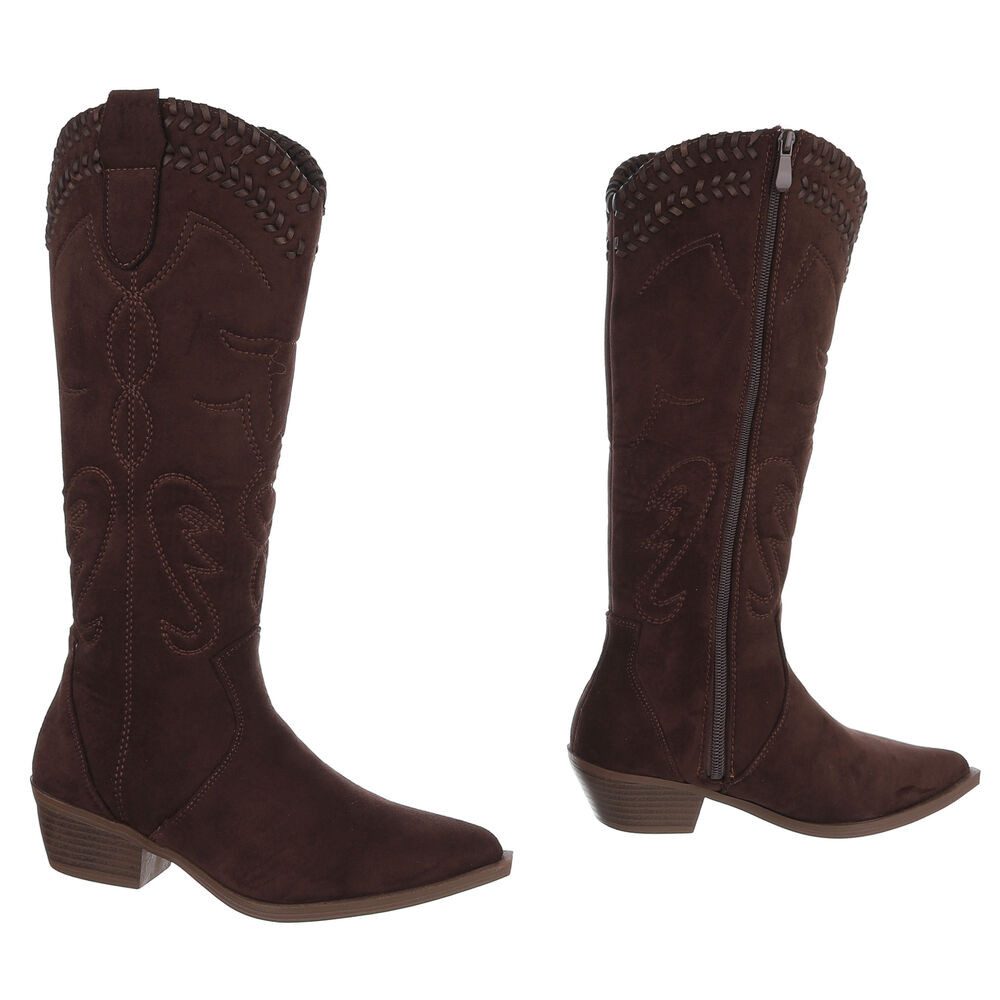 Ital-Design Damen Westernstiefel mit Blockabsatz und Ziernähten Westernstiefel (92299574) Blockabsatz Stiefel in Braun – Bild 4 von 5