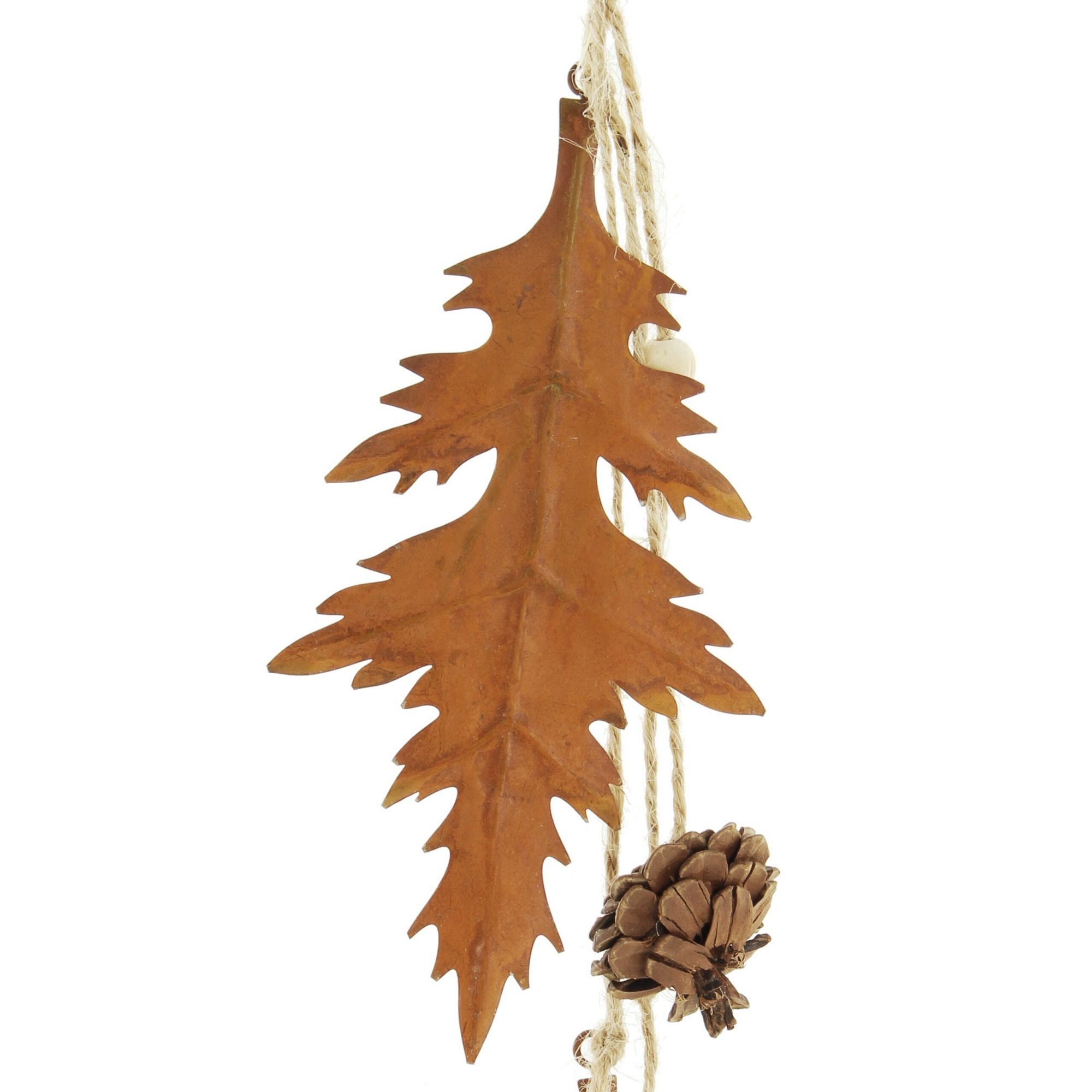 Dekoleidenschaft Dekohänger "Herbstblätter" aus Metall in Rost-Optik, 45 cm hoch, Herbstdeko (4er Set), verziert mit Naturzapfen und Holzperlen, Hängedeko, Girlande