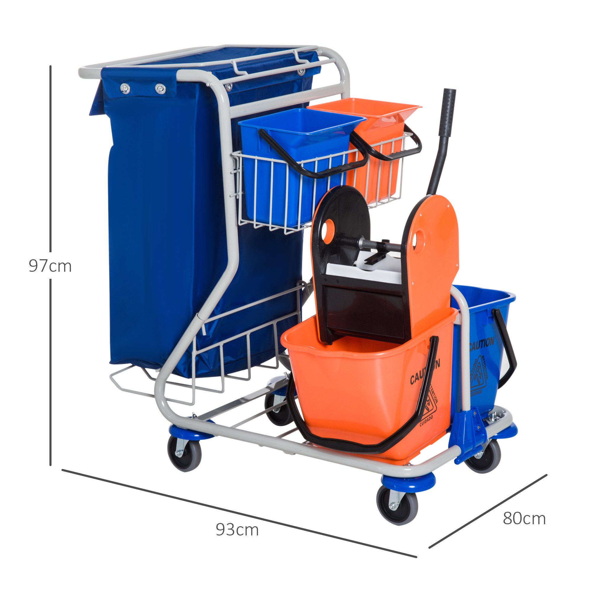 HOMCOM Putzeimer Putzwagen mit 4 Fahreimern