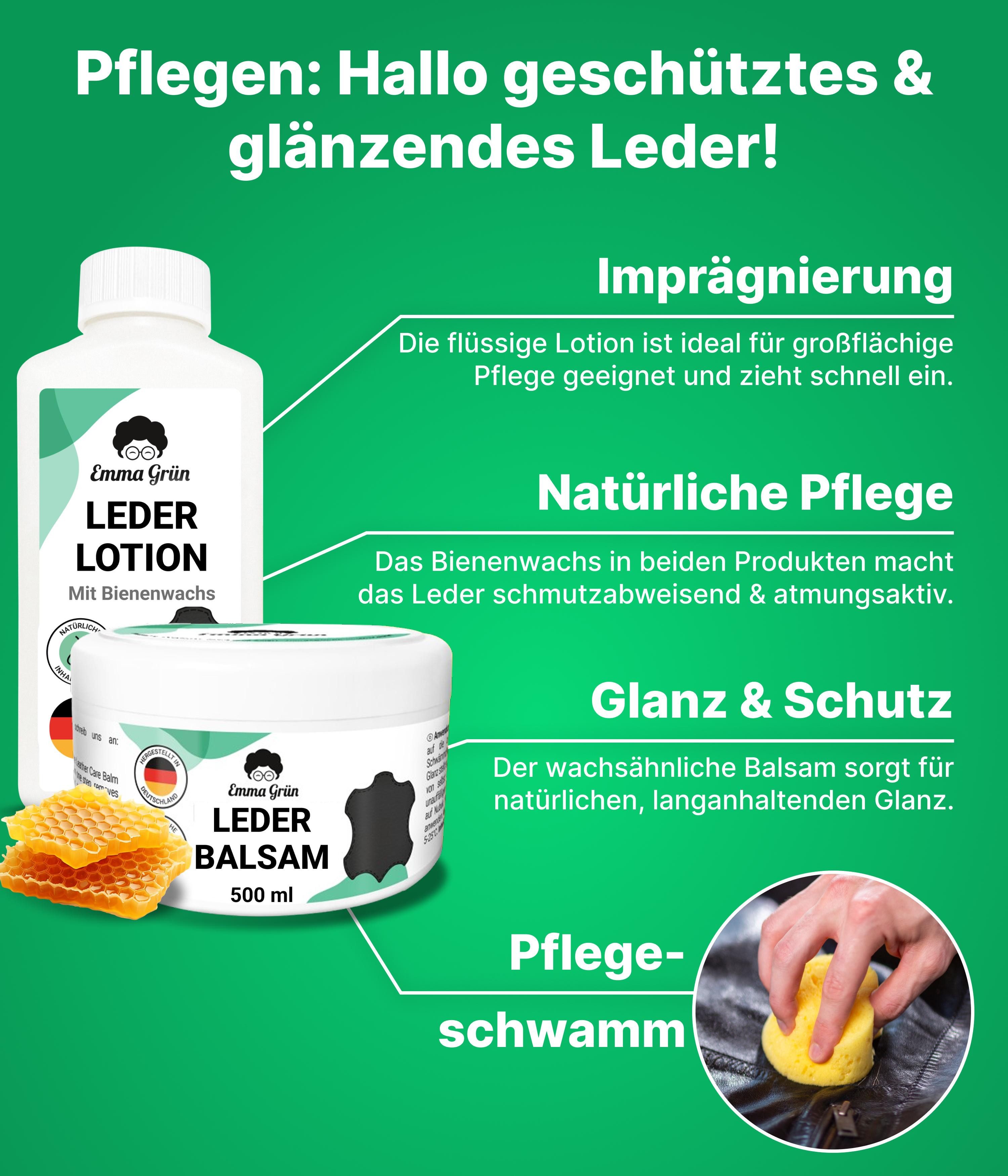 Emma Grün auch für Wild-, Rau- & Nubukleder, 500ml Lederreiniger (stark gegen Flecken & Gerüche, mit Wildlederbürste, Made in Germany)