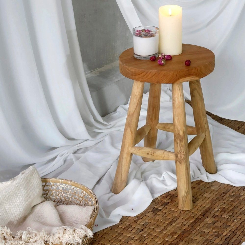 LebensWohnArt Sitzhocker Teak Hocker KANSAS Natural 45cm Beistelltisch Sitz günstig online kaufen