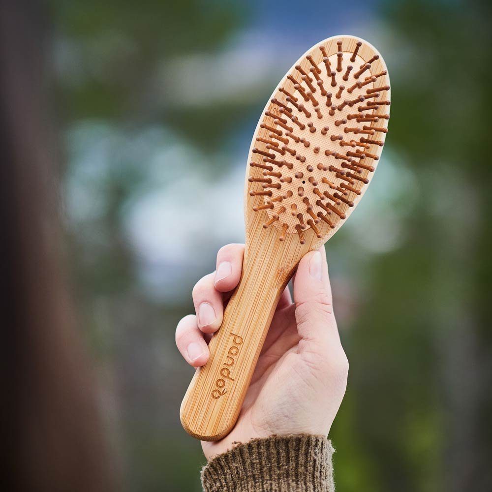 pandoo Haarbürste Bambus Haarbürste mit Naturborsten